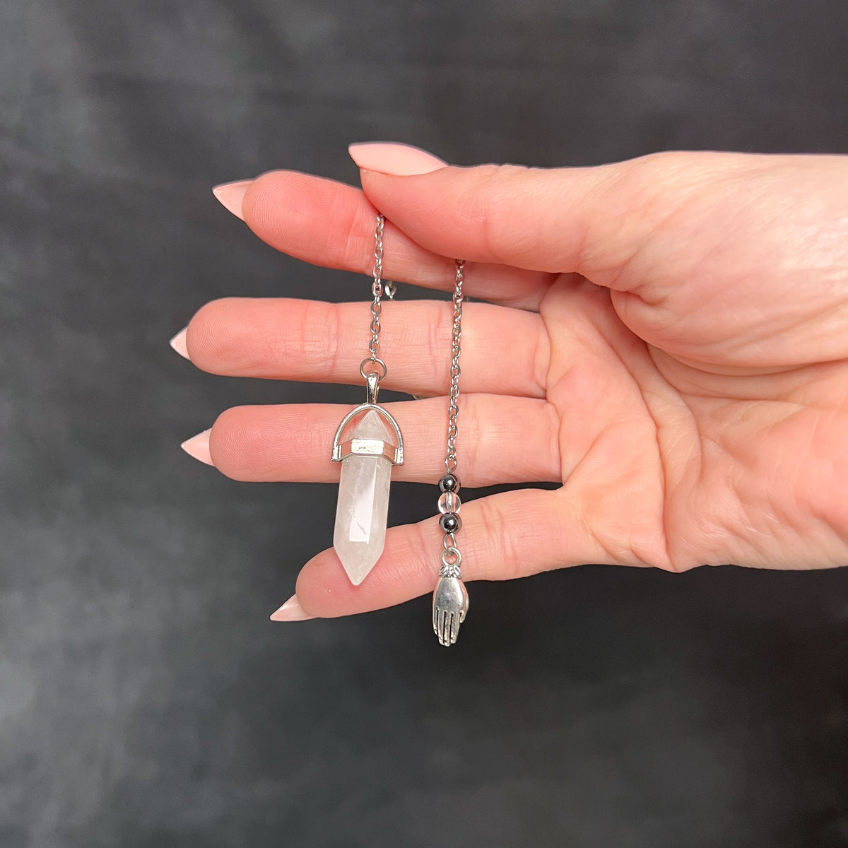 Quartz and hematite hand pendulum Baguette Magick