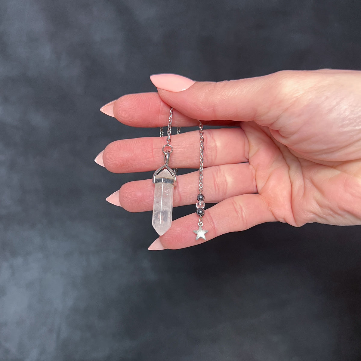 Quartz and hematite star pendulum Baguette Magick