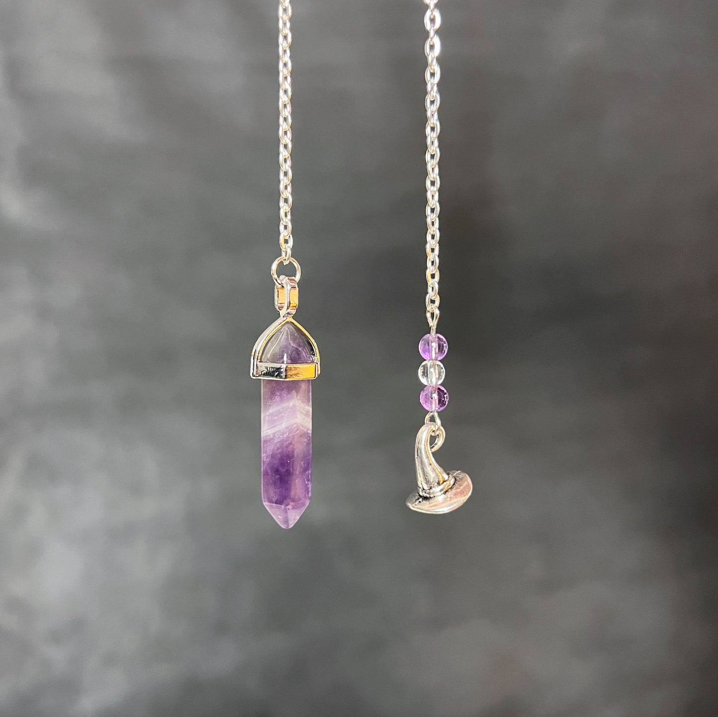 Amethyst and witch pointy hat dowsing divination pendulum Baguette Magick