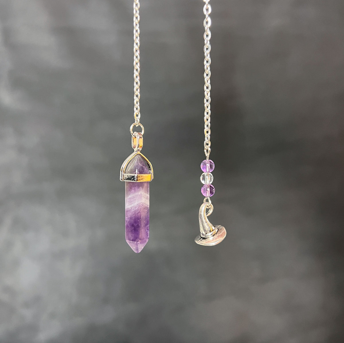 Amethyst and witch pointy hat dowsing divination pendulum Baguette Magick