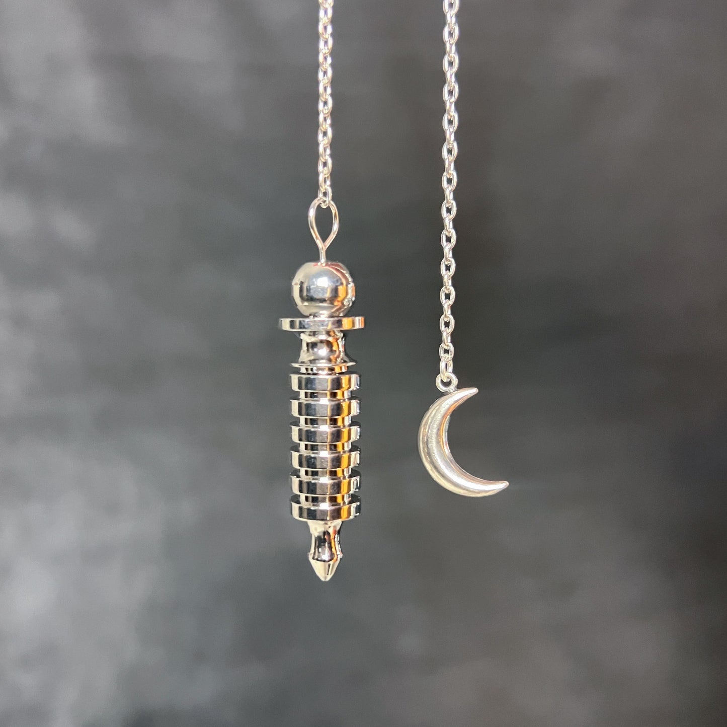Egyptian Isis metal dowsing pendulum with a chamber and a Moon crescent Baguette Magick