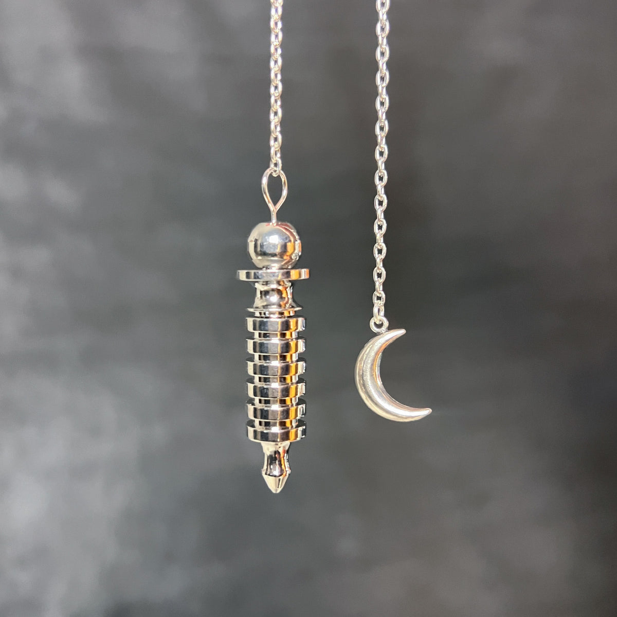 Egyptian Isis metal dowsing pendulum with a chamber and a Moon crescent Baguette Magick