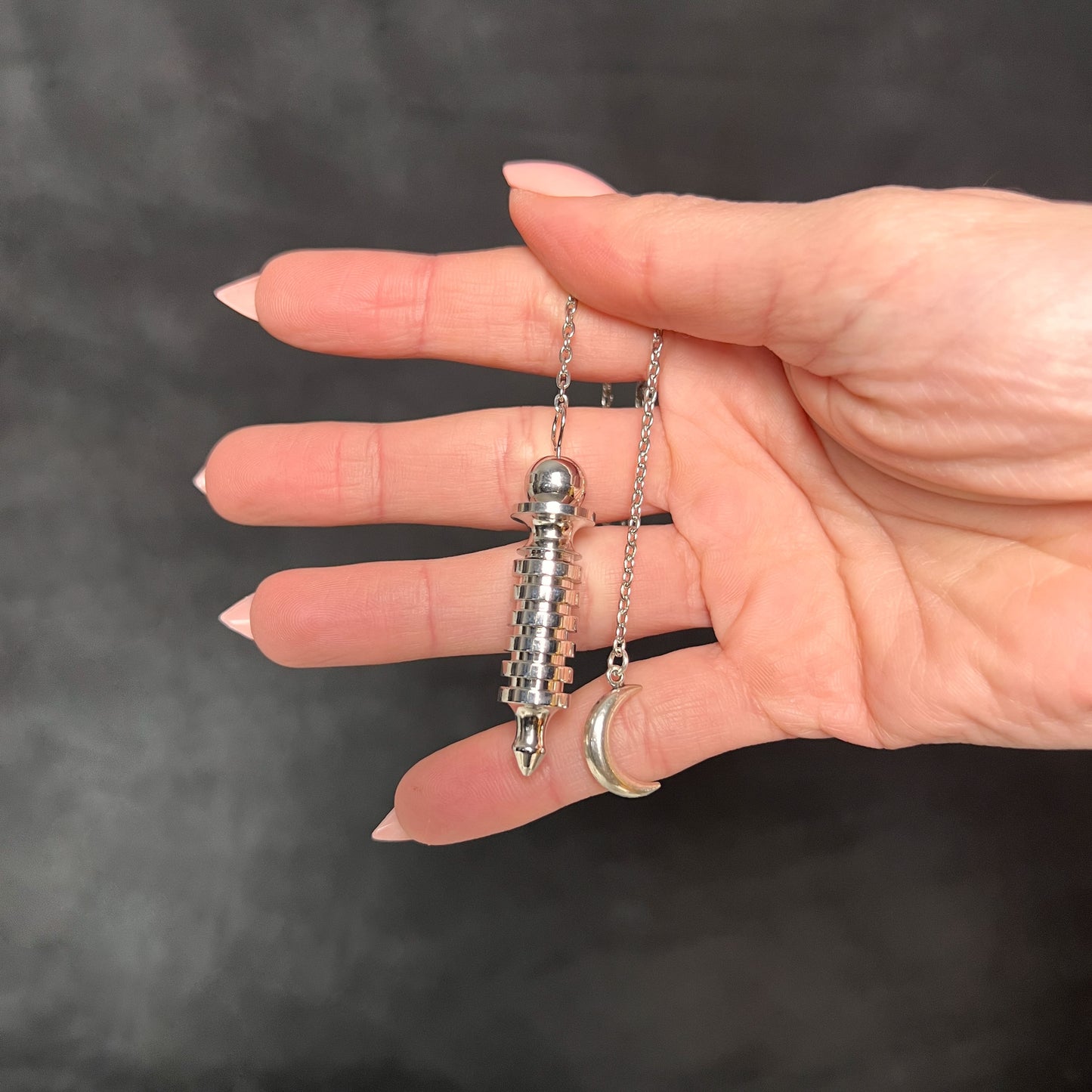 Egyptian Isis metal dowsing pendulum with a chamber and a Moon crescent Baguette Magick