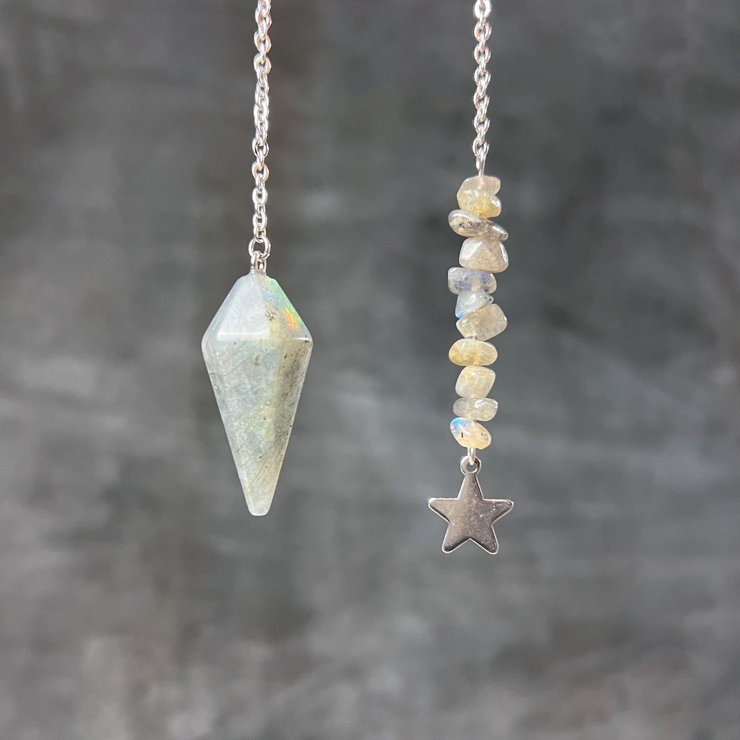 Stainless steel Labradorite and star divination pendulum Baguette Magick