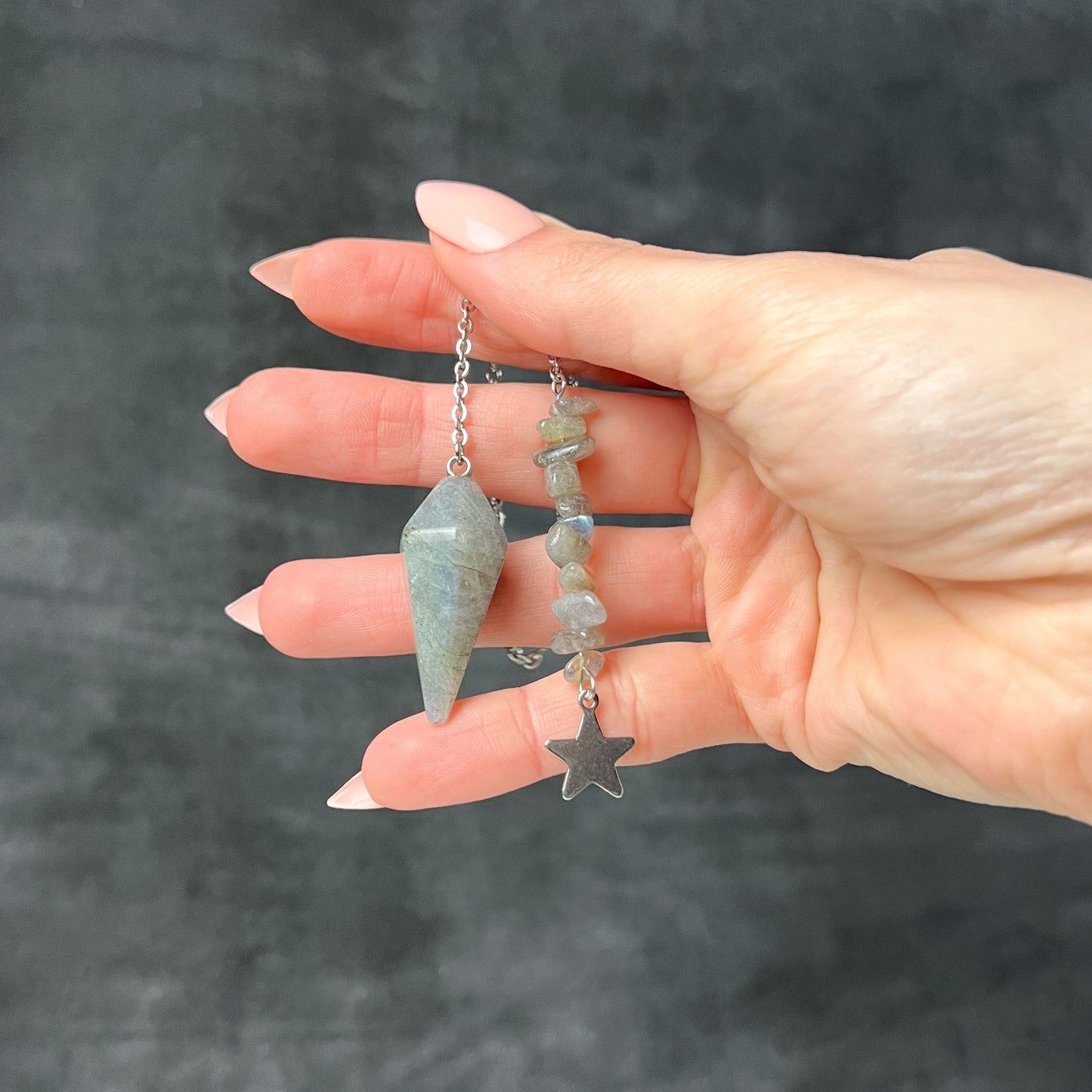 Stainless steel Labradorite and star divination pendulum Baguette Magick