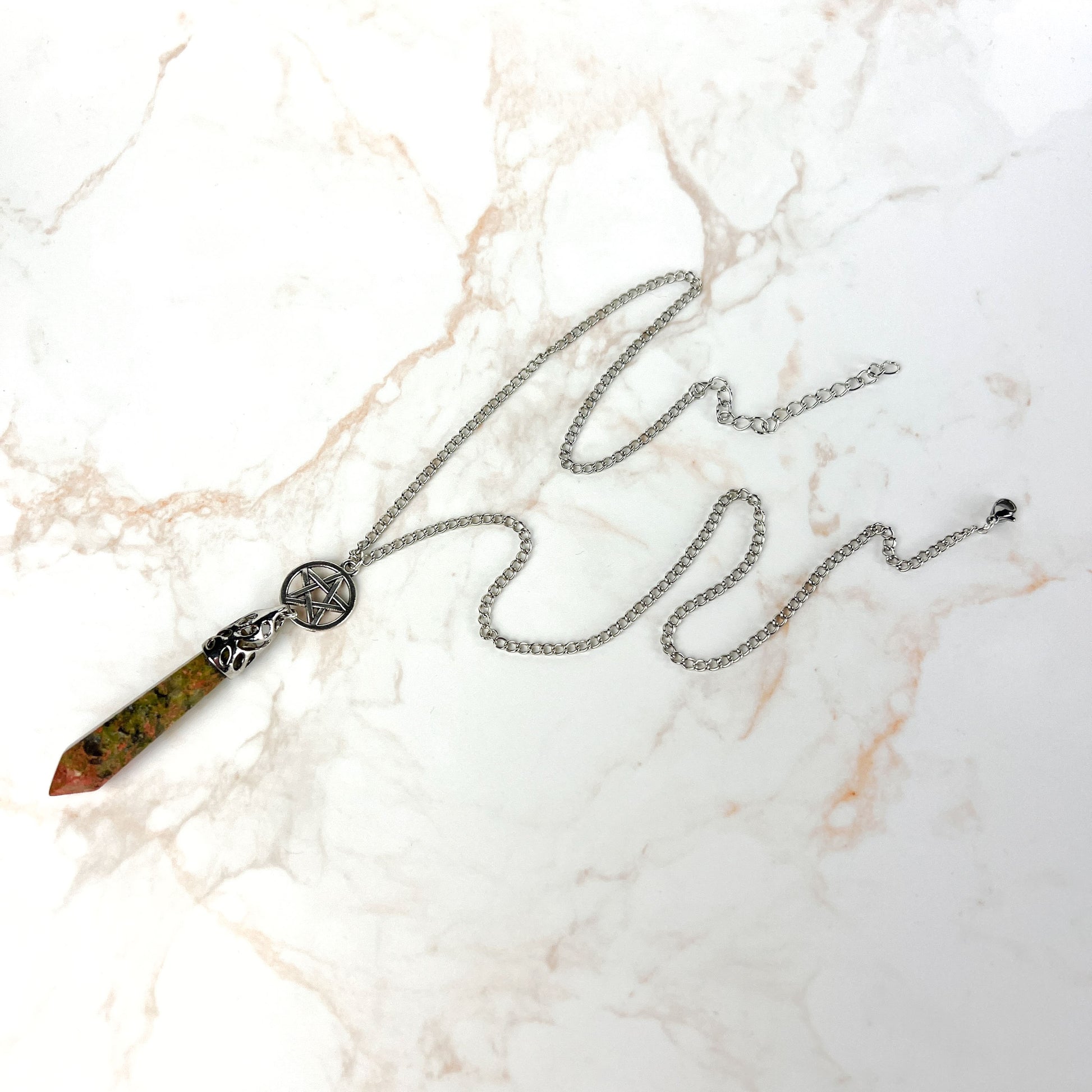 Unakite and pentacle pendulum necklace Baguette Magick
