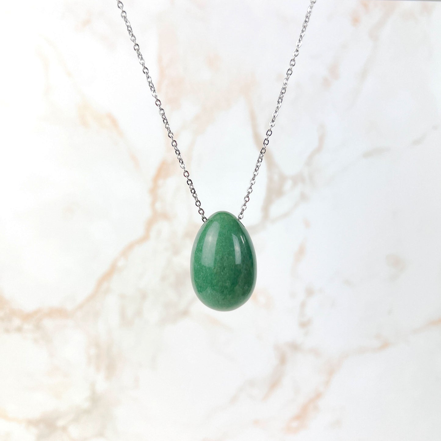 Aventurine gemstone egg and stainless steel necklace Baguette Magick