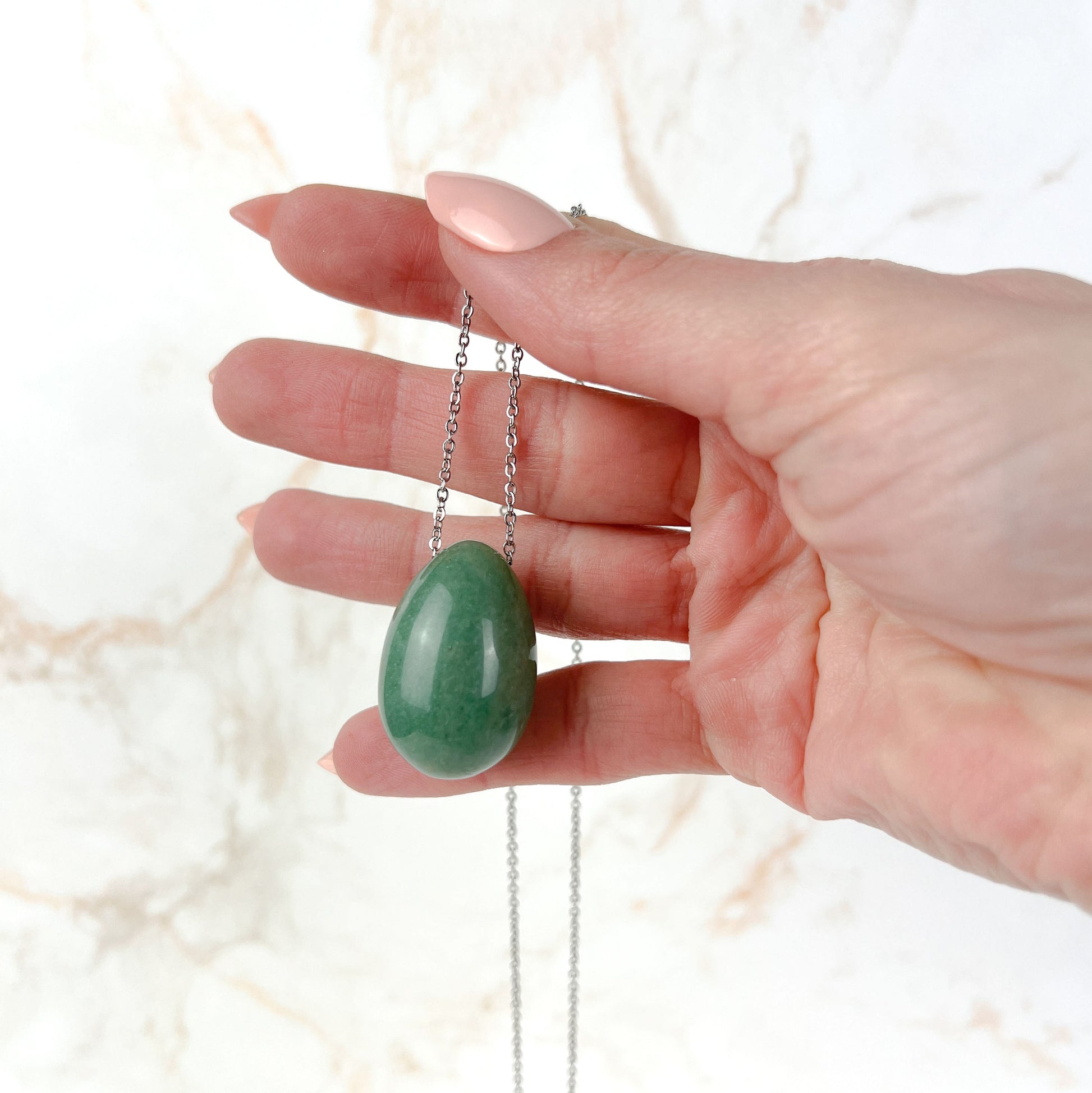 Aventurine gemstone egg and stainless steel necklace Baguette Magick