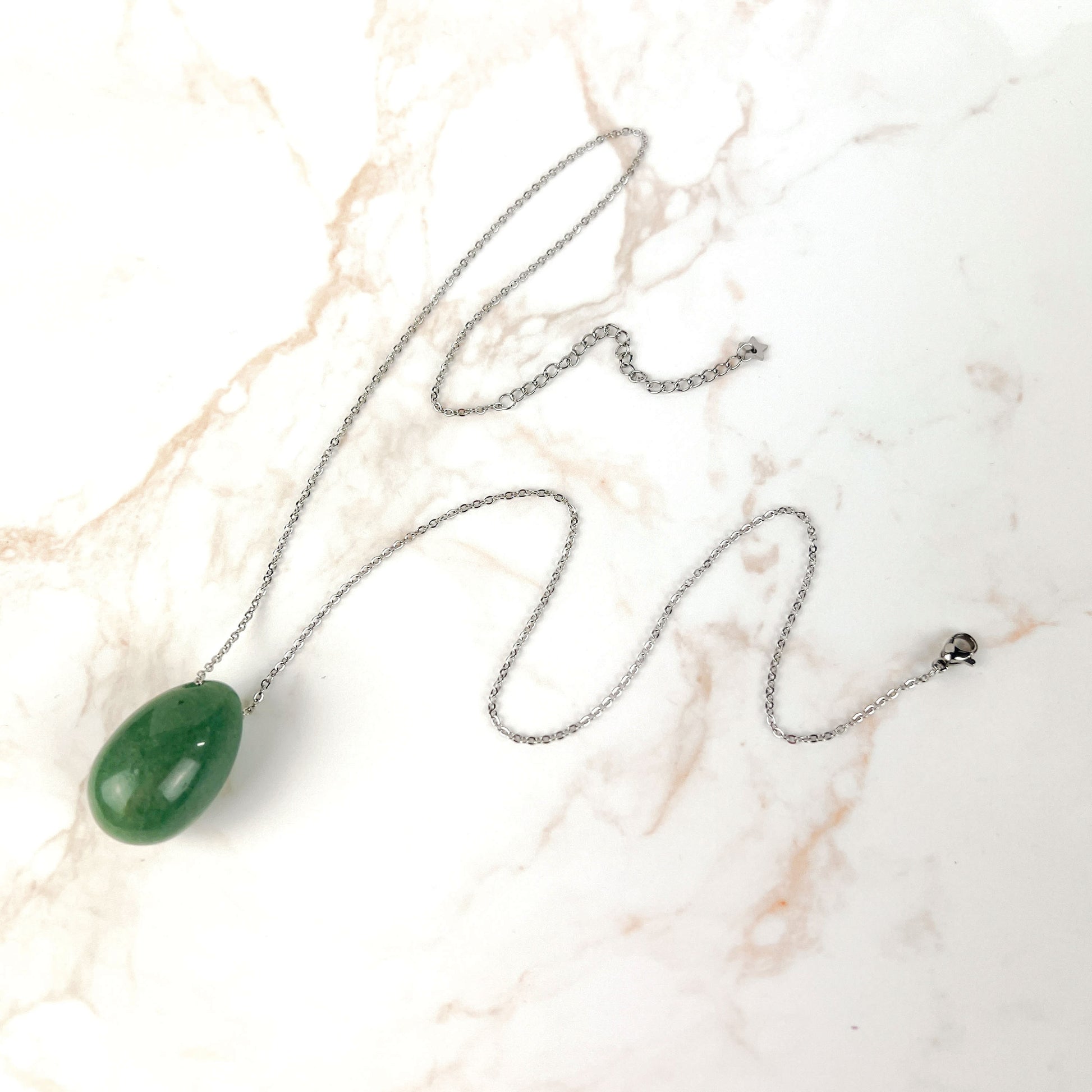 Aventurine gemstone egg and stainless steel necklace Baguette Magick