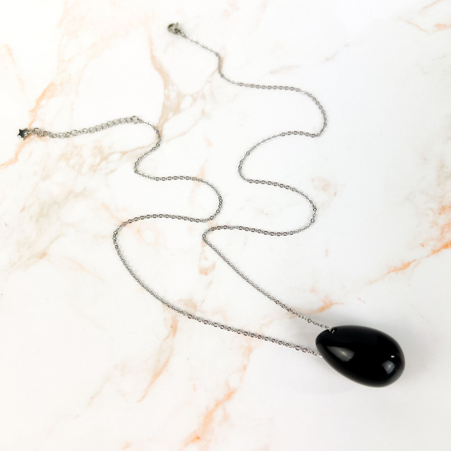 Obsidian gemstone egg and stainless steel necklace Baguette Magick