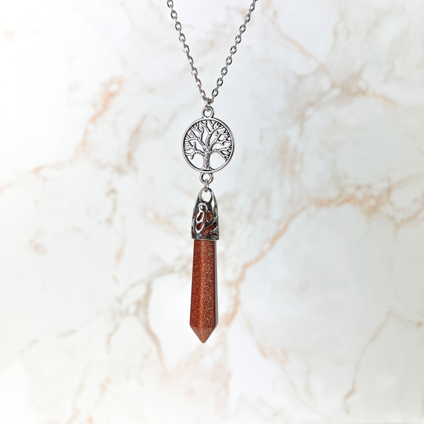 Goldstone and tree of life divination necklace Baguette Magick