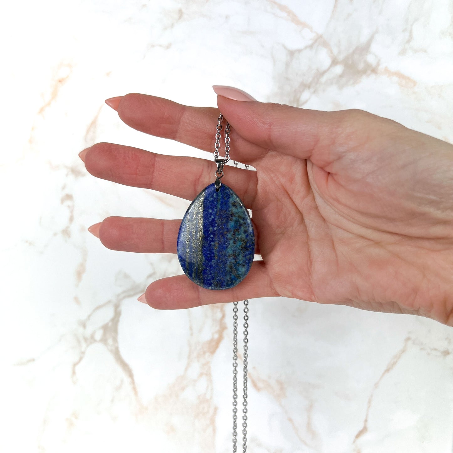 Lapis lazuli stainless steel pendant necklace
