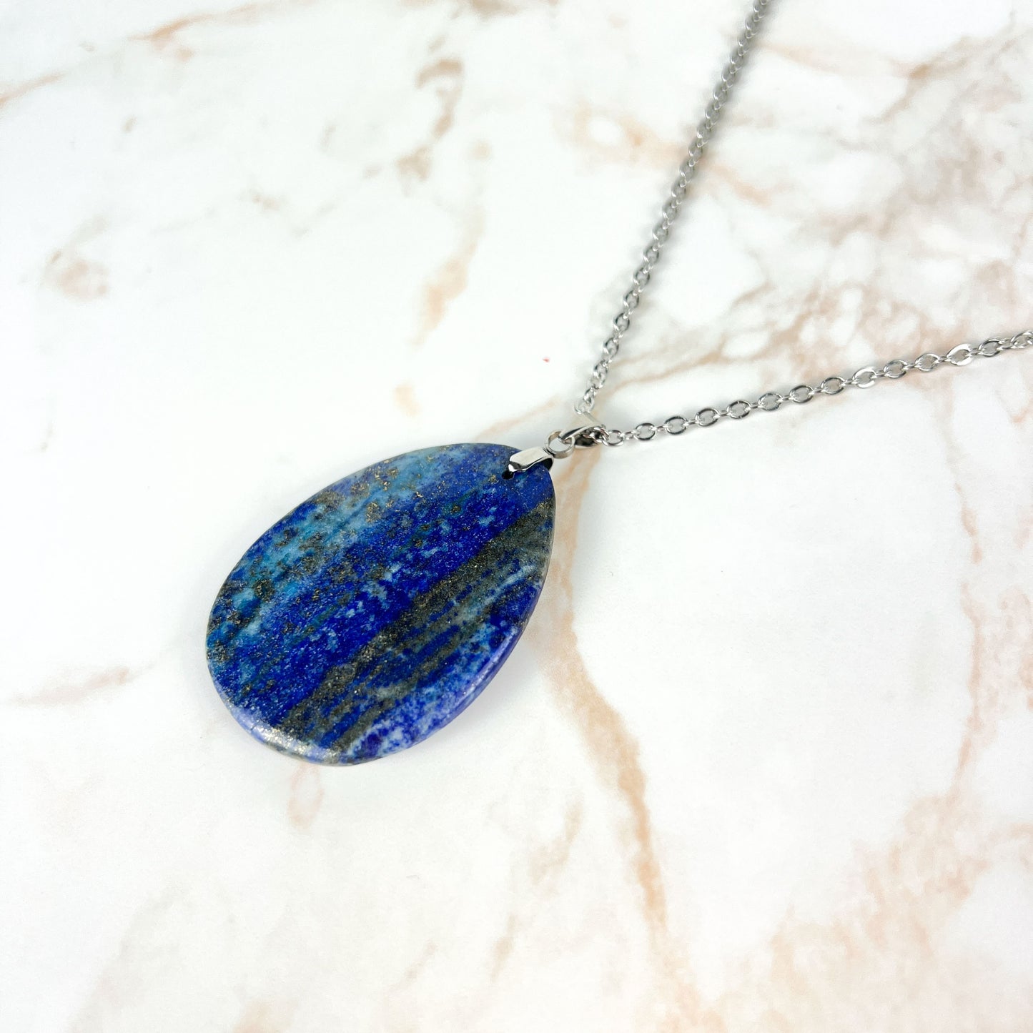 Lapis lazuli stainless steel pendant necklace