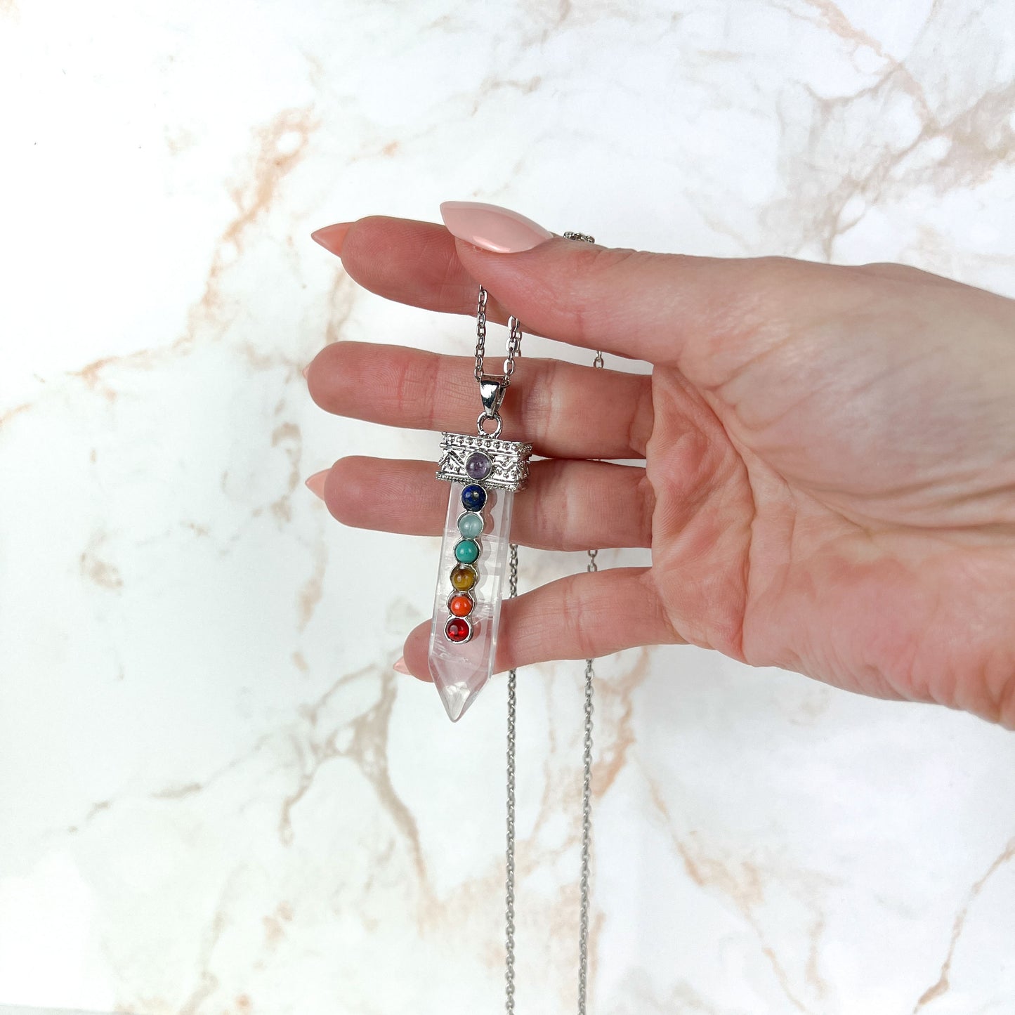 7 chakras quartz spiritual necklace Baguette Magick