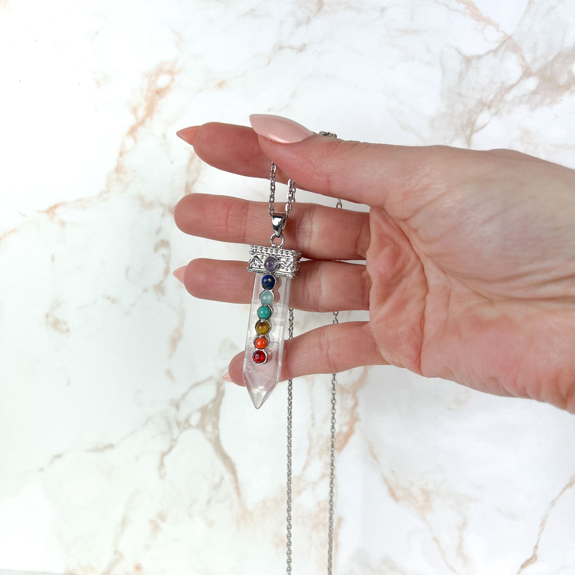 7 chakras quartz spiritual necklace Baguette Magick