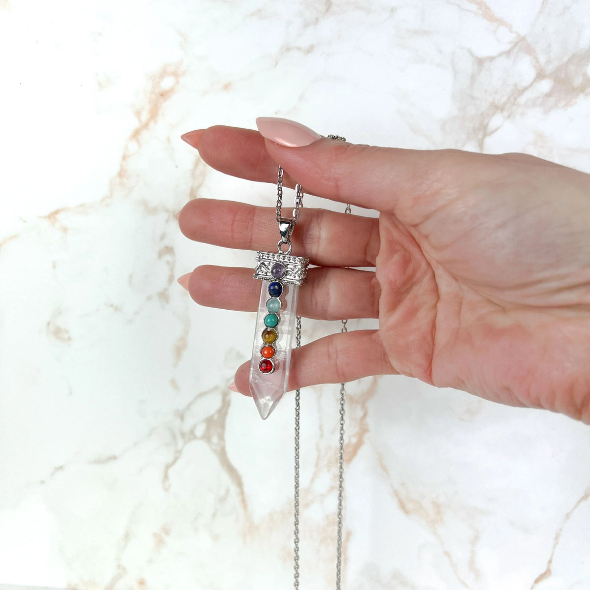 7 chakras quartz spiritual necklace Baguette Magick