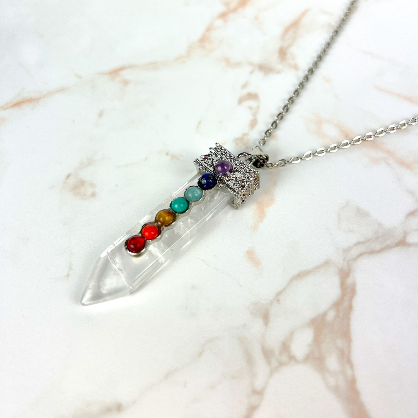7 chakras quartz spiritual necklace Baguette Magick