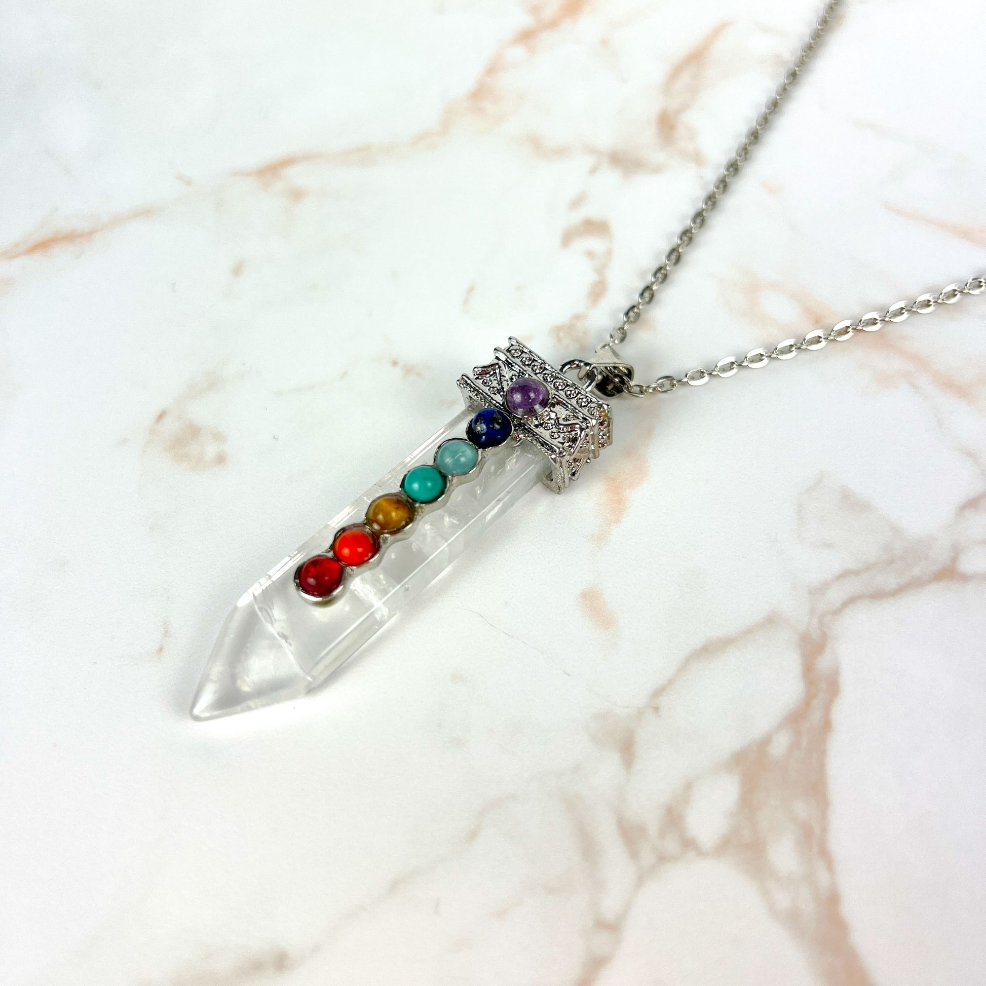 7 chakras quartz spiritual necklace Baguette Magick