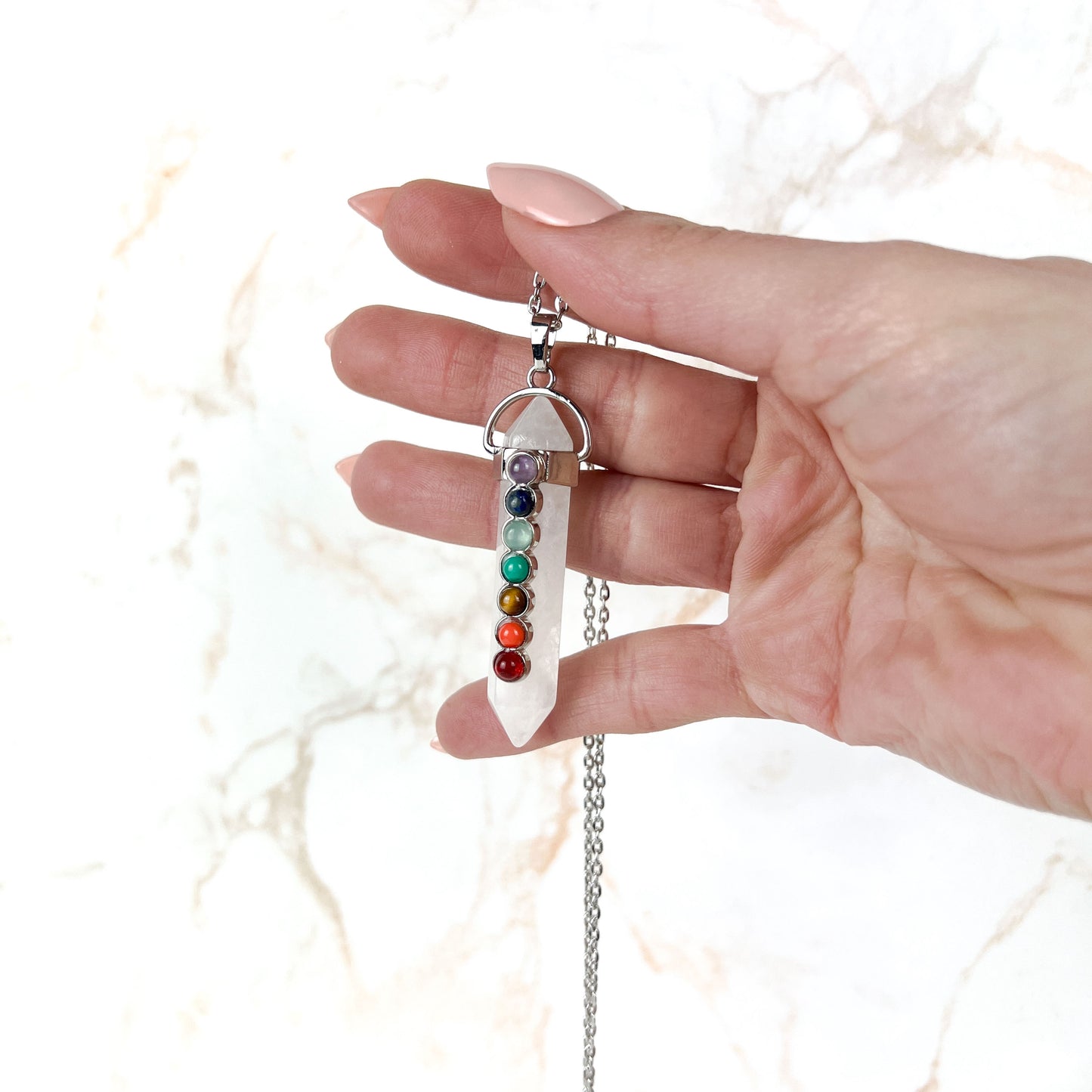 7 chakras quartz necklace Baguette Magick