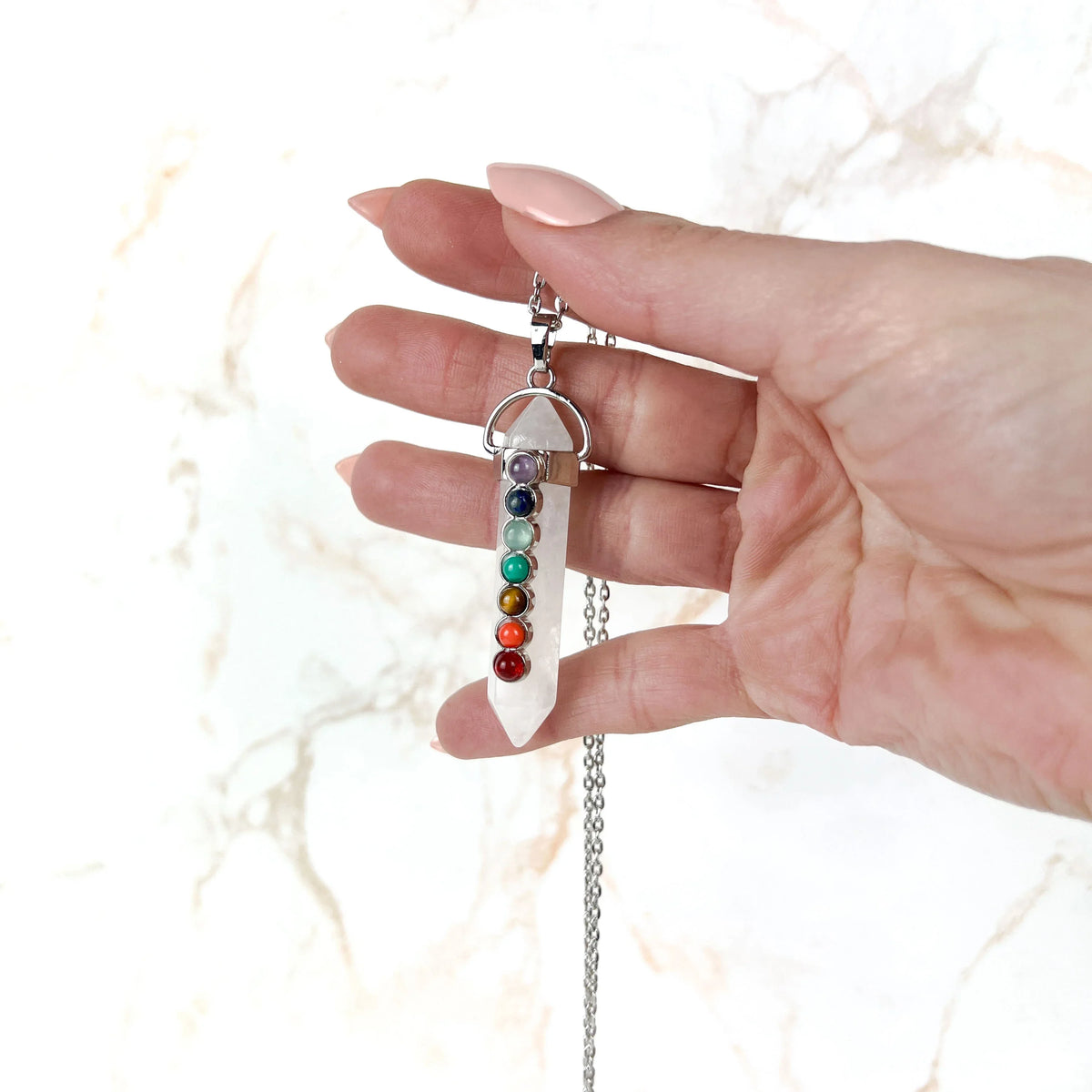 7 chakras quartz necklace Baguette Magick