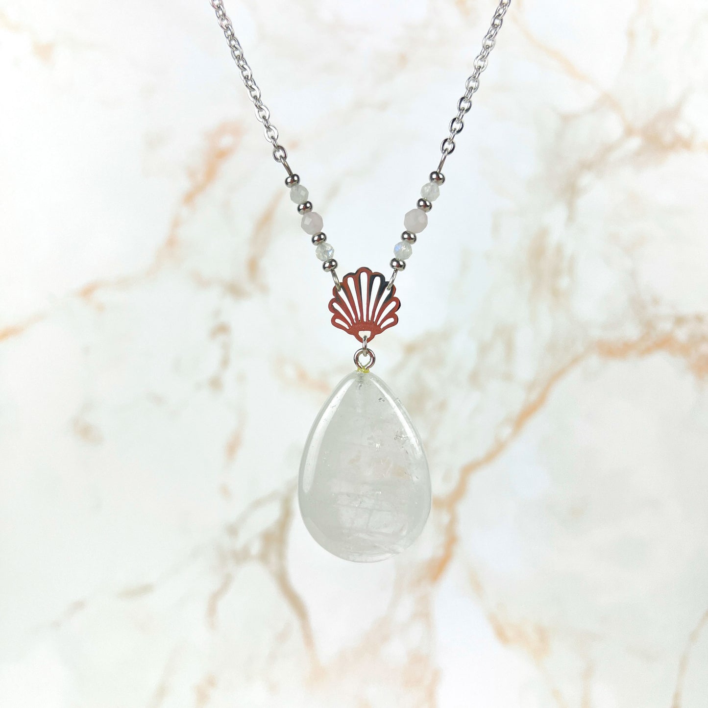 Aphrodite necklace quartz, moonstone, rose quartz and stainless steel Baguette Magick