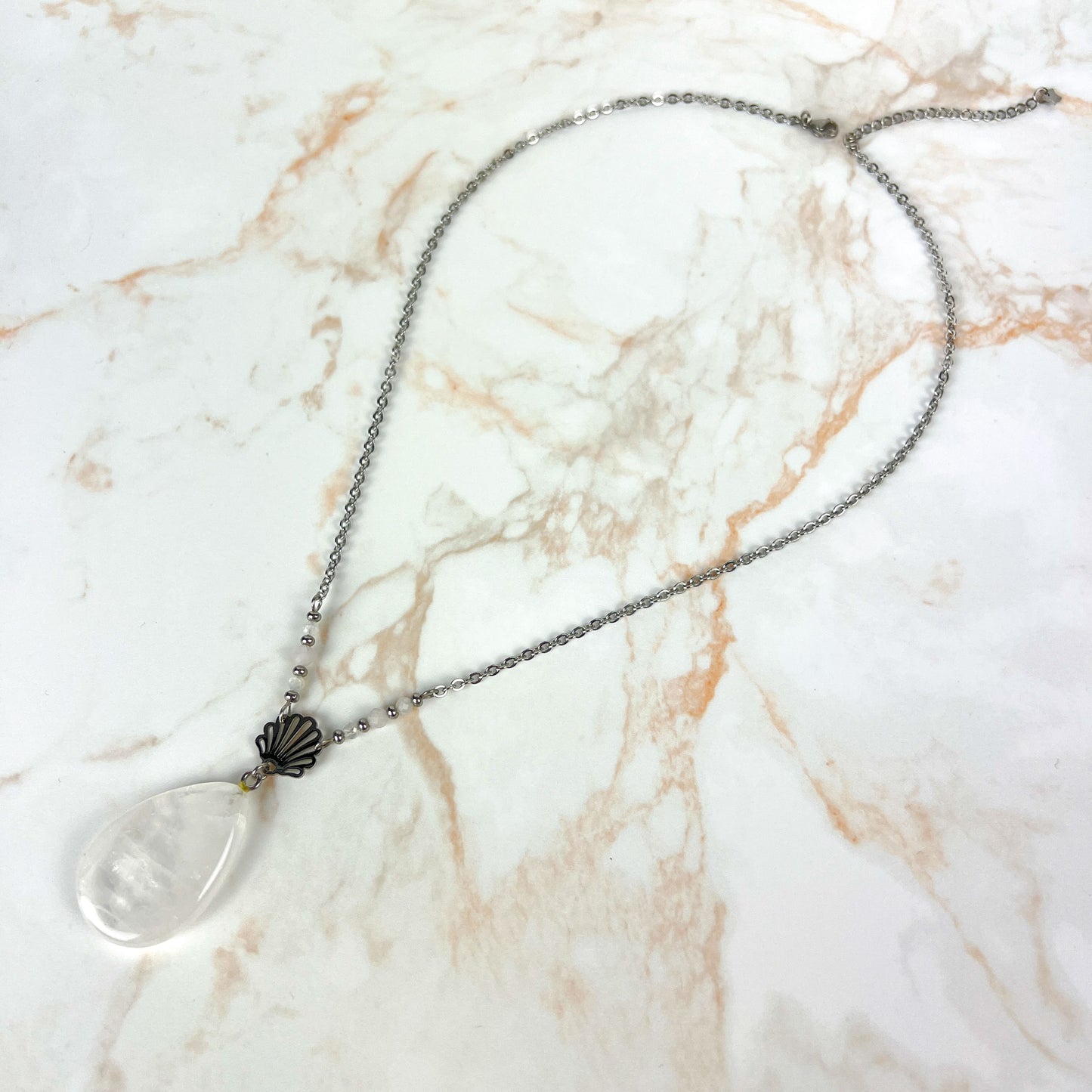 Aphrodite necklace quartz, moonstone, rose quartz and stainless steel Baguette Magick