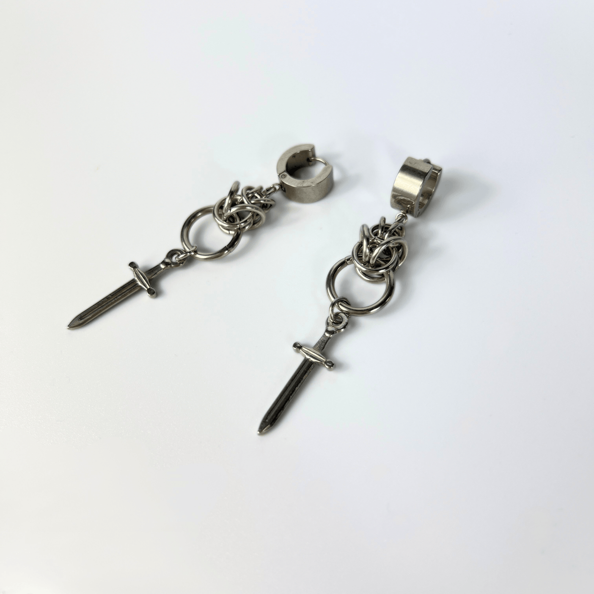 Dagger and Byzantine chainmail earrings Baguette Magick