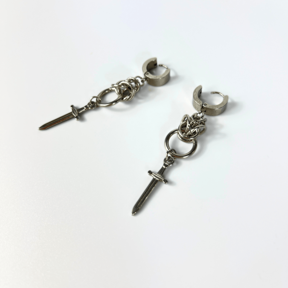 Dagger and Byzantine chainmail earrings Baguette Magick