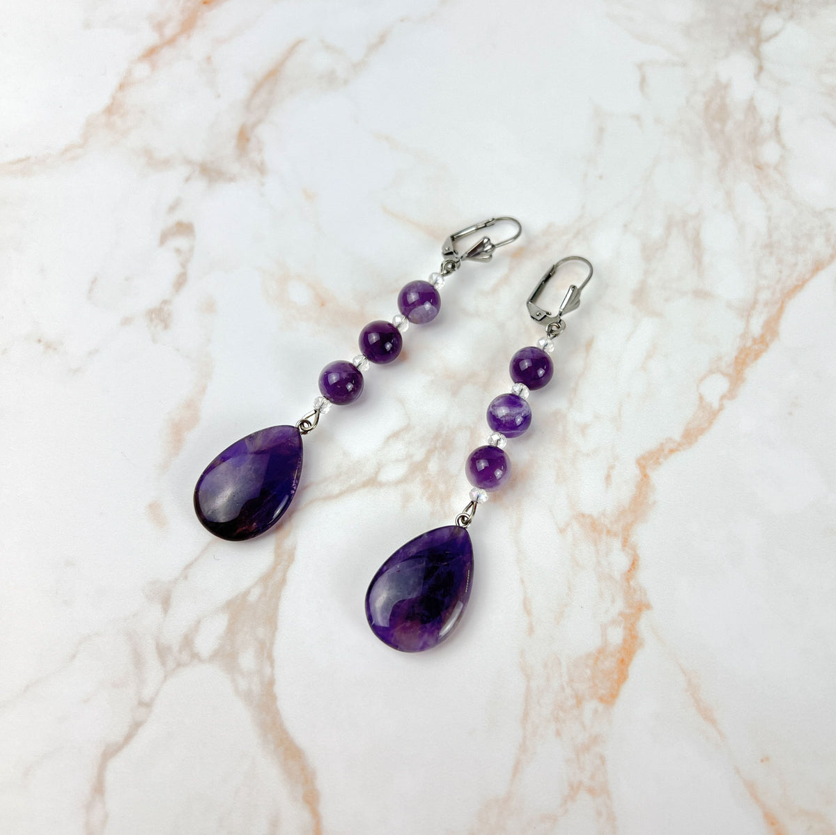 Amethyst beaded art deco earrings Baguette Magick