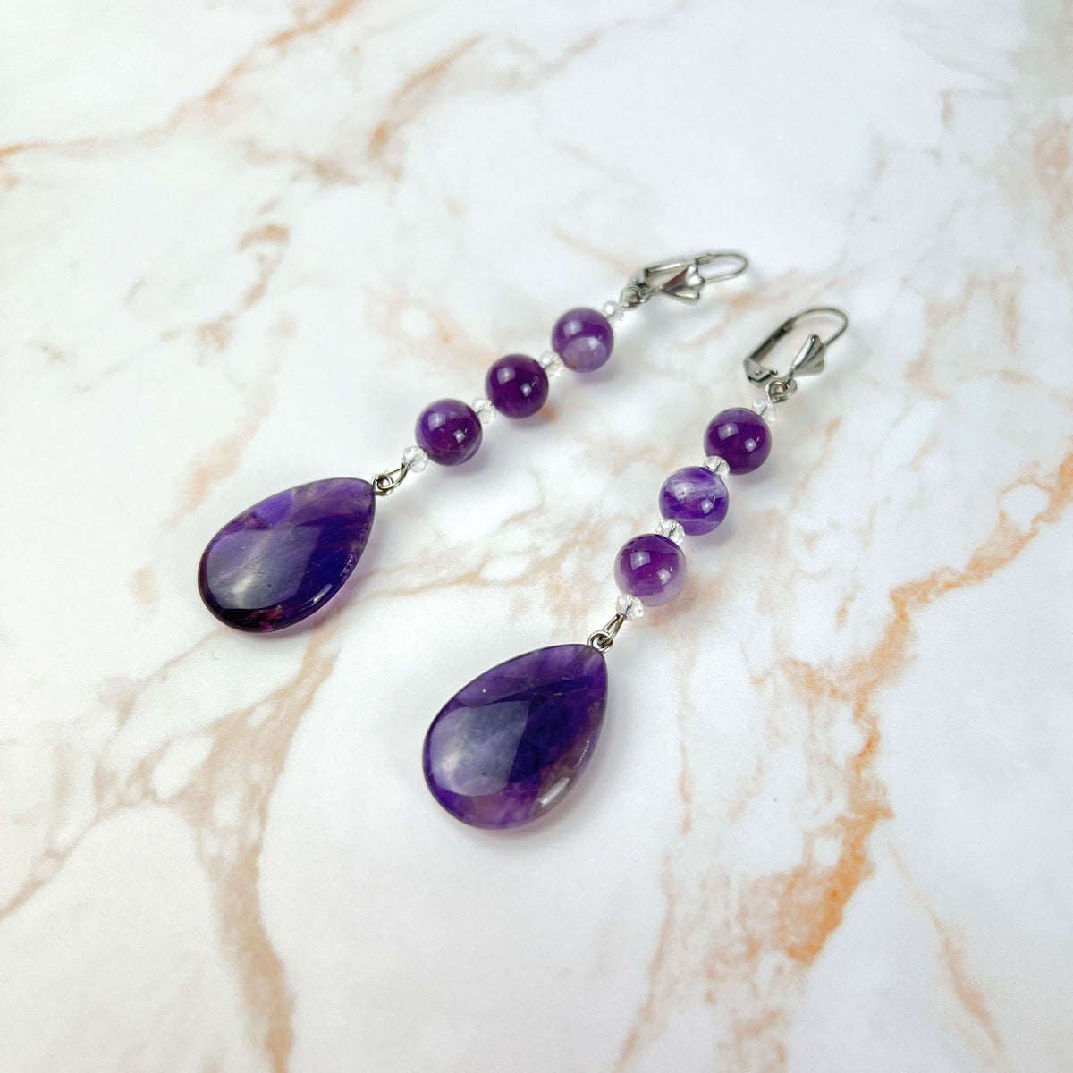 Amethyst beaded art deco earrings Baguette Magick