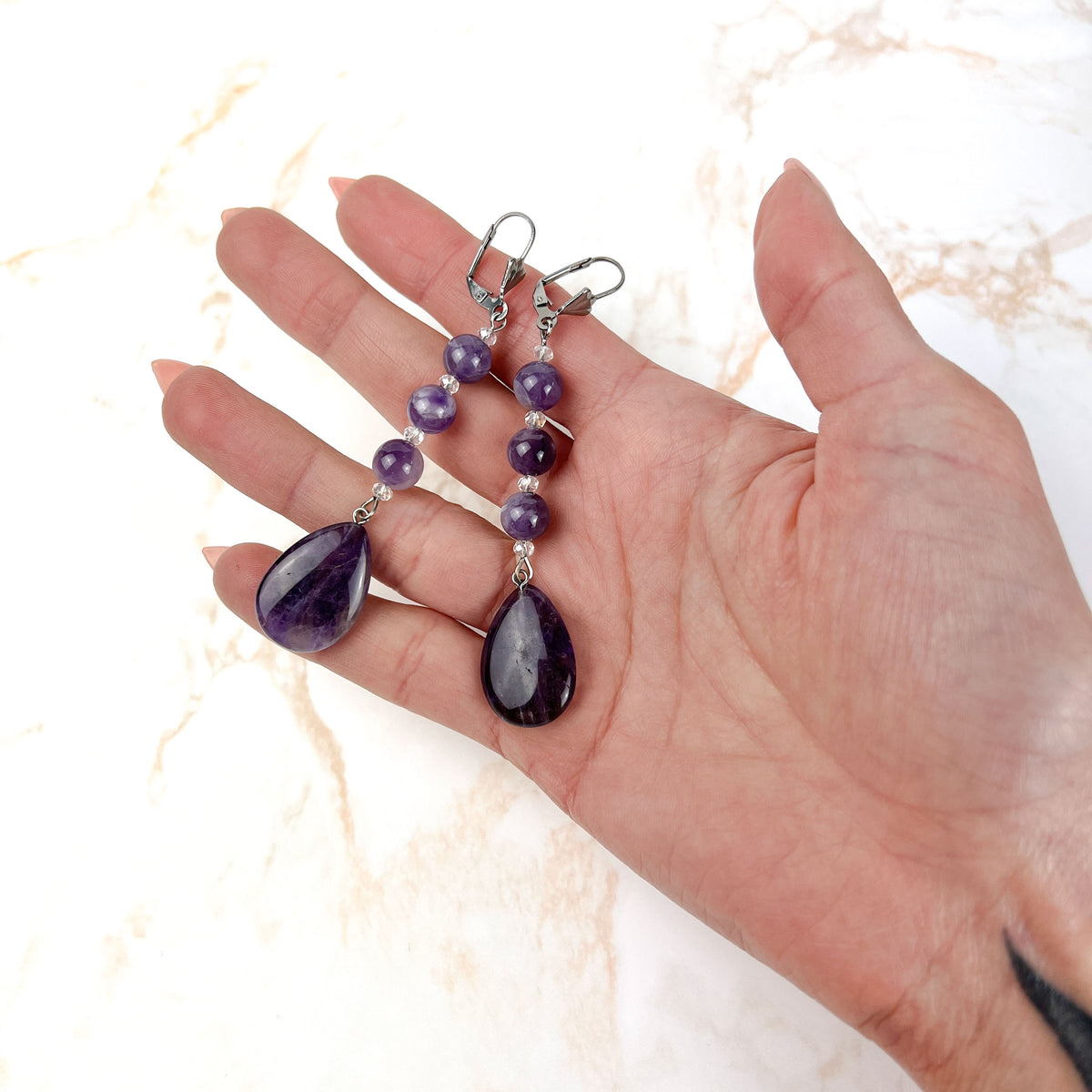 Amethyst beaded art deco earrings Baguette Magick