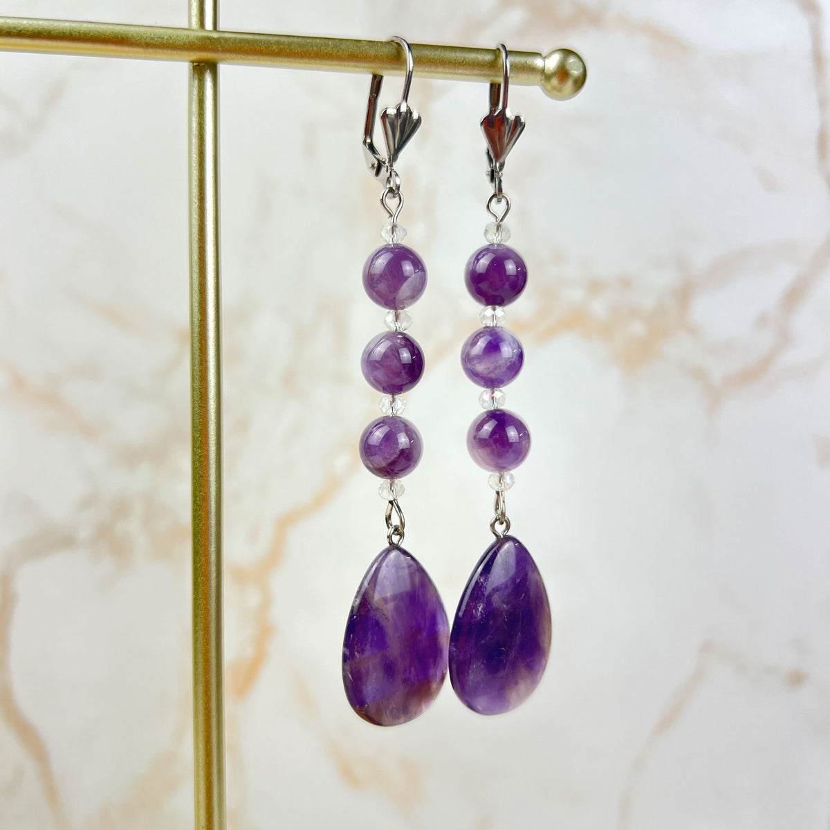 Amethyst beaded art deco earrings Baguette Magick