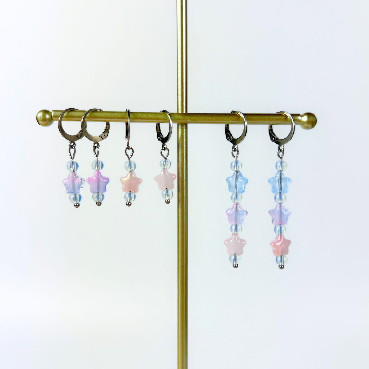 Boucles d'oreilles étoiles pastel, bijoux doux et mignons, opalite, acrylique