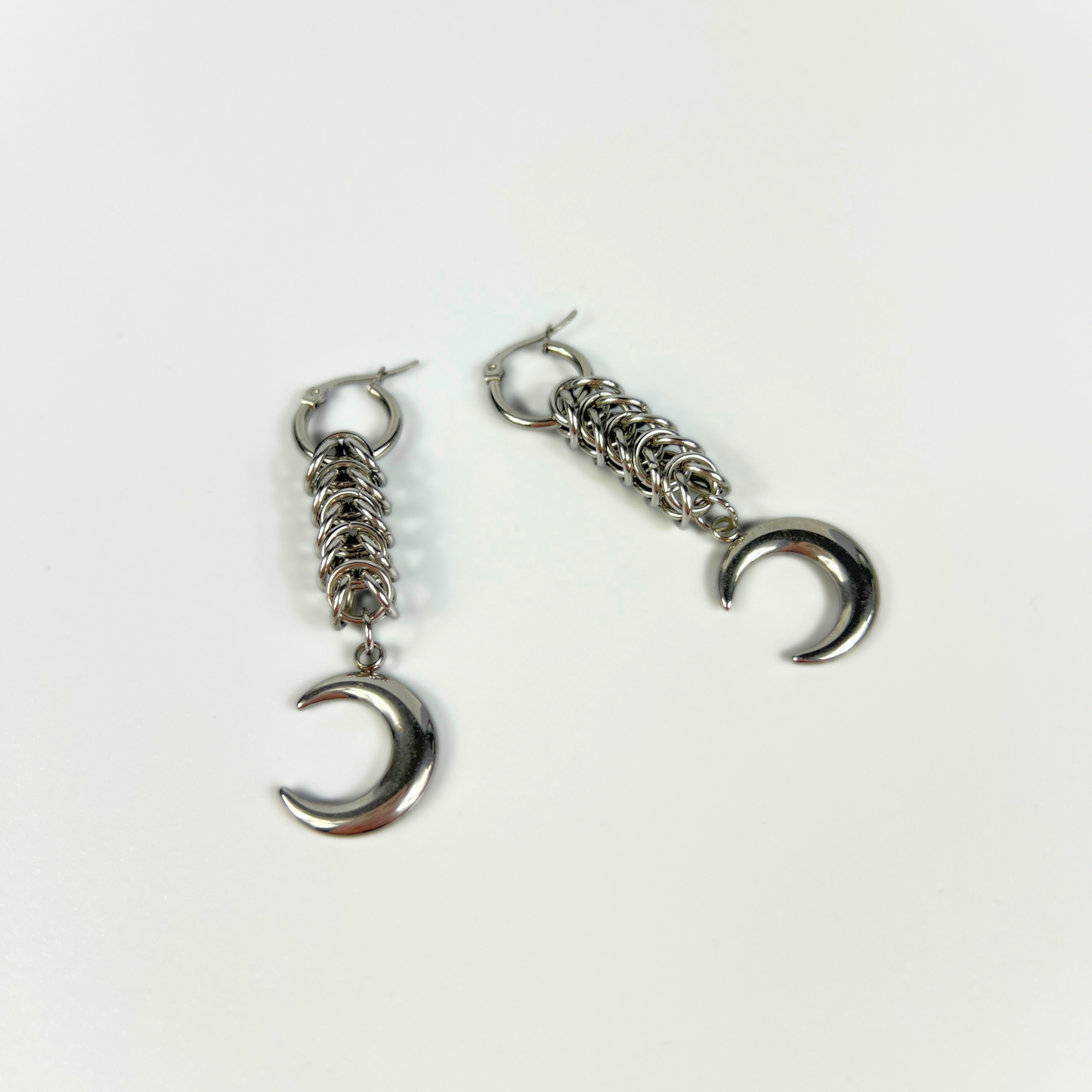 Crescent Moon box chain chainmail earrings Baguette Magick