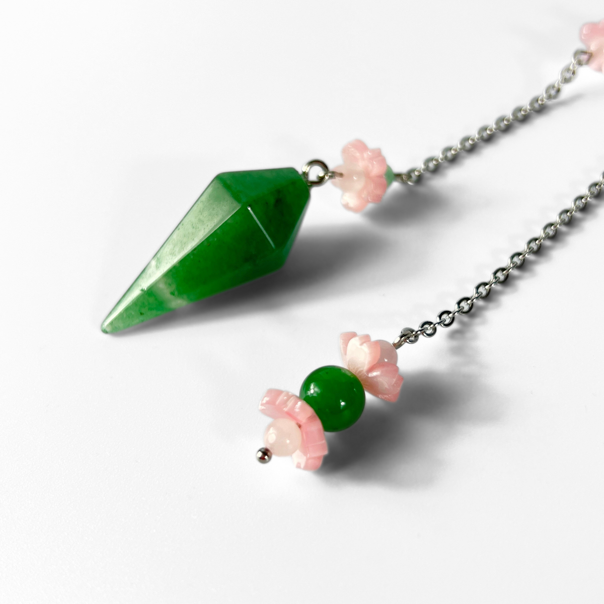 Pendule fleur de sakura en aventurine et quartz rose
