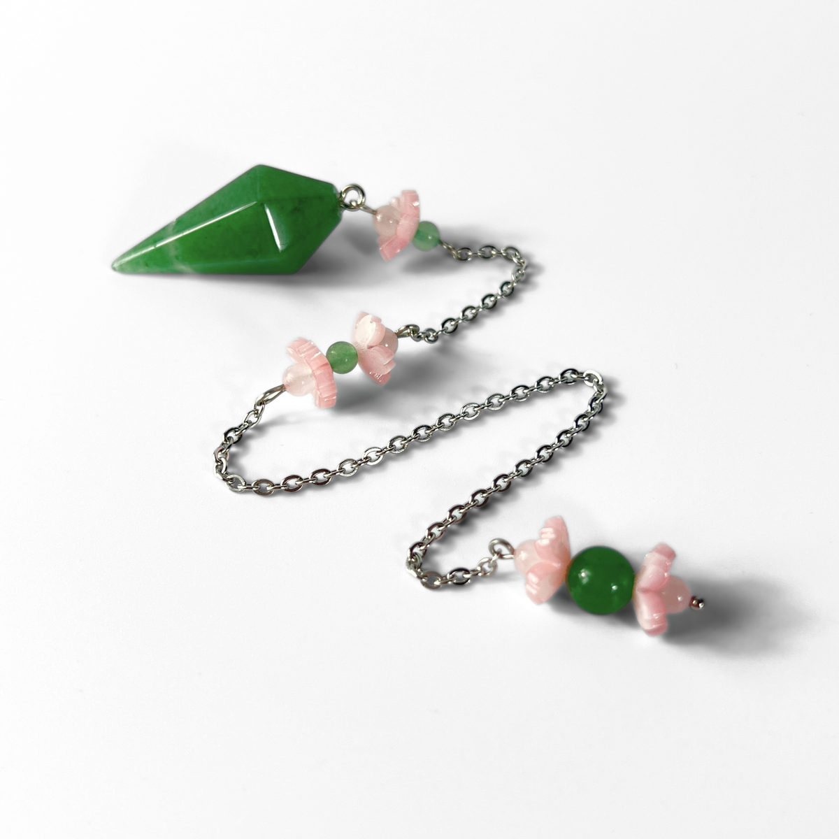 Pendule fleur de sakura en aventurine et quartz rose