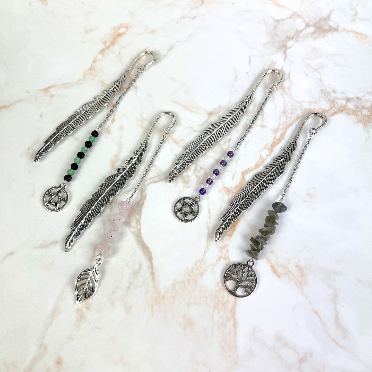 Big bookmark for your grimoire, book, journal, with gemstones and charms Baguette Magick