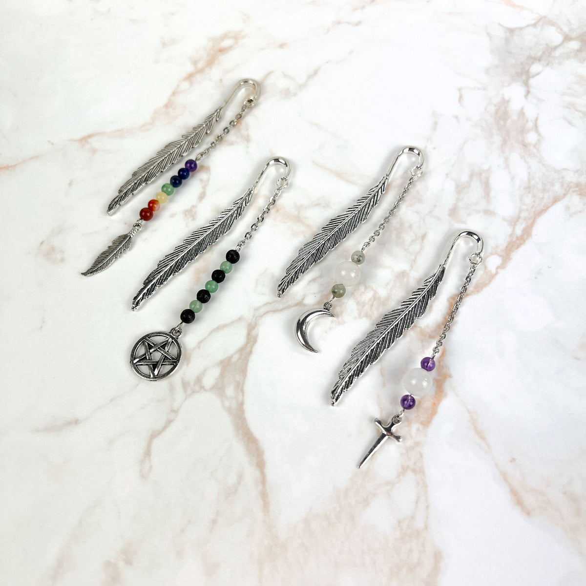 Small bookmark for your grimoire, book, journal, with gemstones and charms Baguette Magick