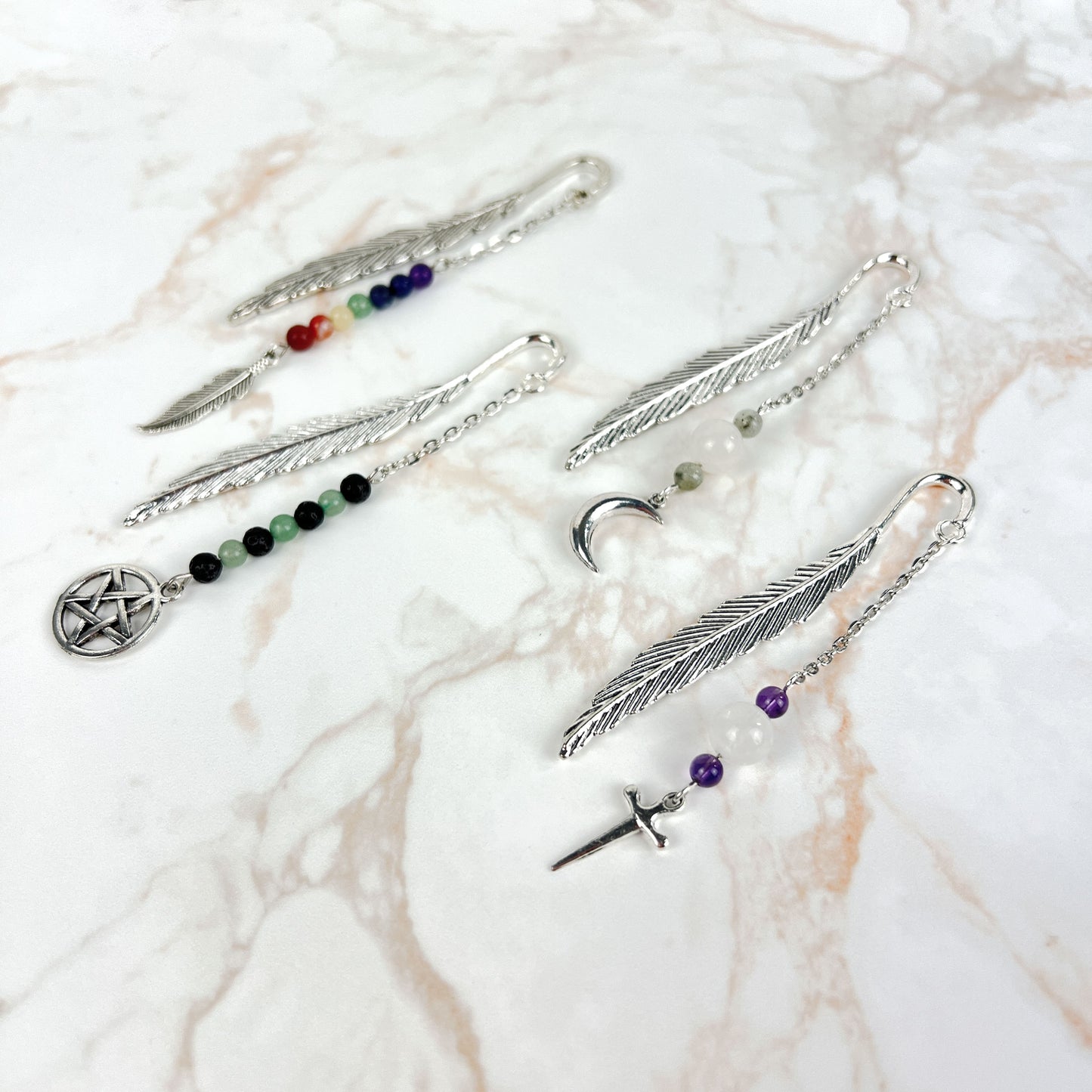 Small bookmark for your grimoire, book, journal, with gemstones and charms Baguette Magick