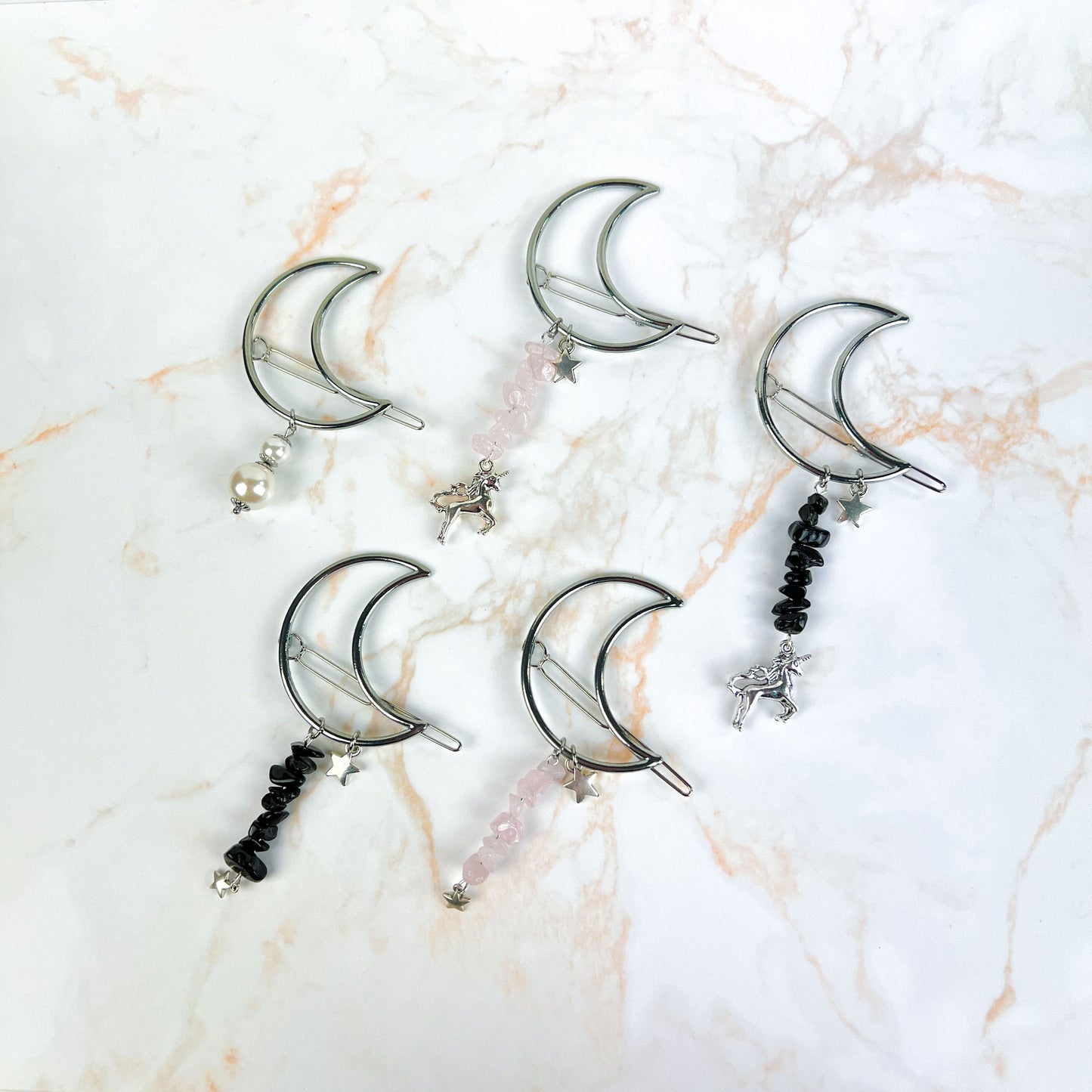 Moon crescent hair clip for gothic, witchy, whimsical hairstyles Baguette Magick