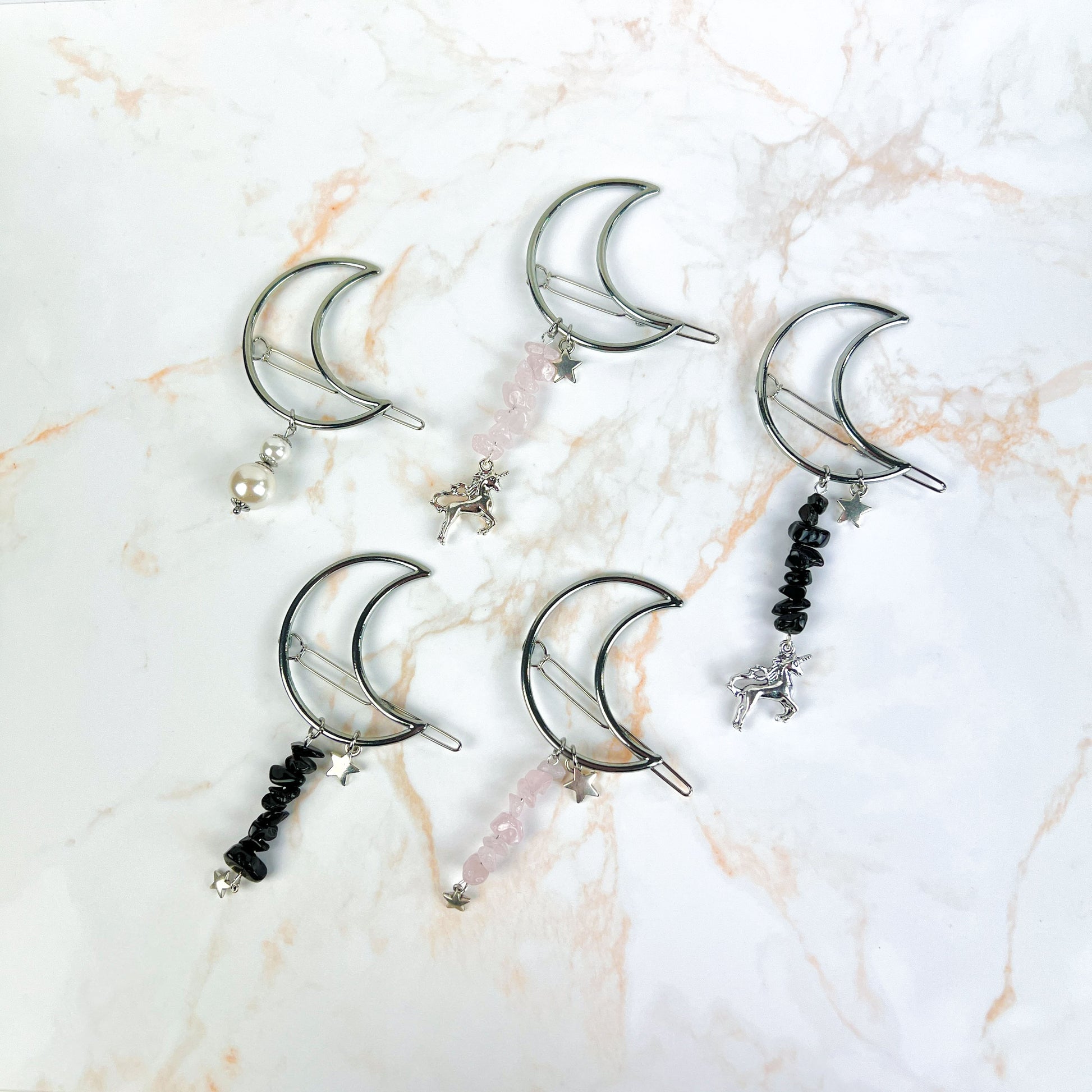 Moon crescent hair clip for gothic, witchy, whimsical hairstyles Baguette Magick