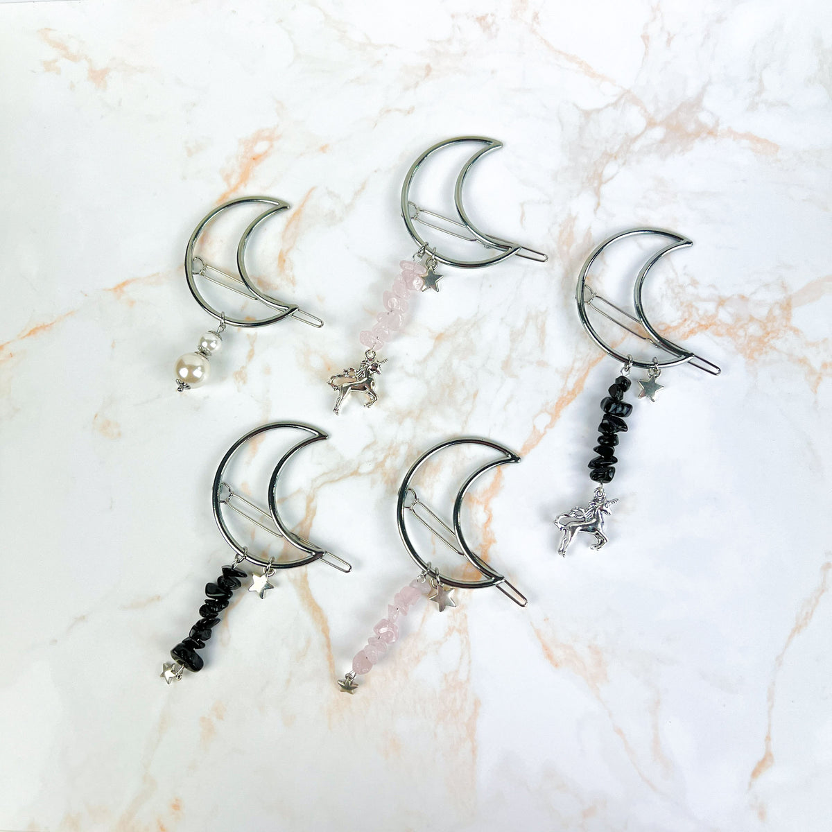 Moon crescent hair clip for gothic, witchy, whimsical hairstyles Baguette Magick