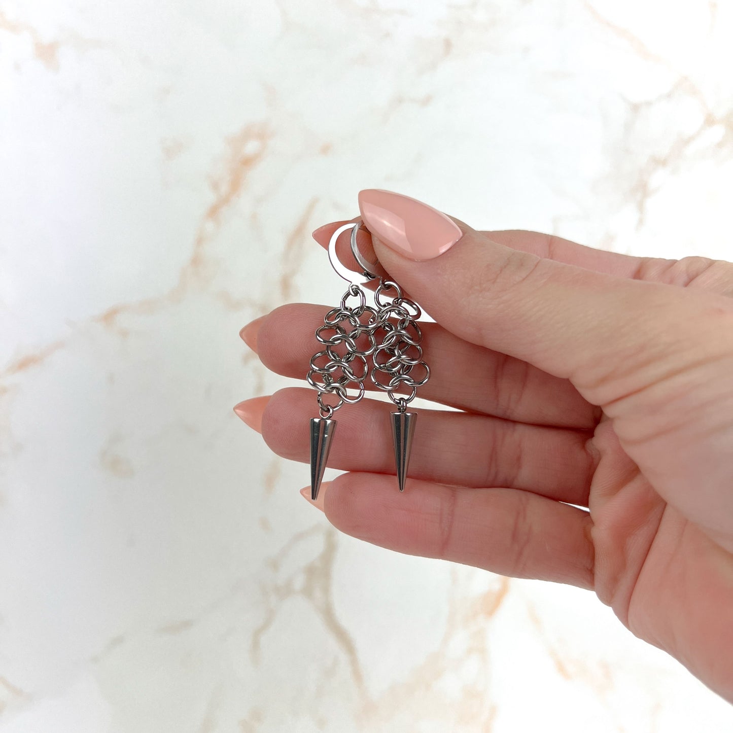 Micro European chainmail and spikes earrings Baguette Magick