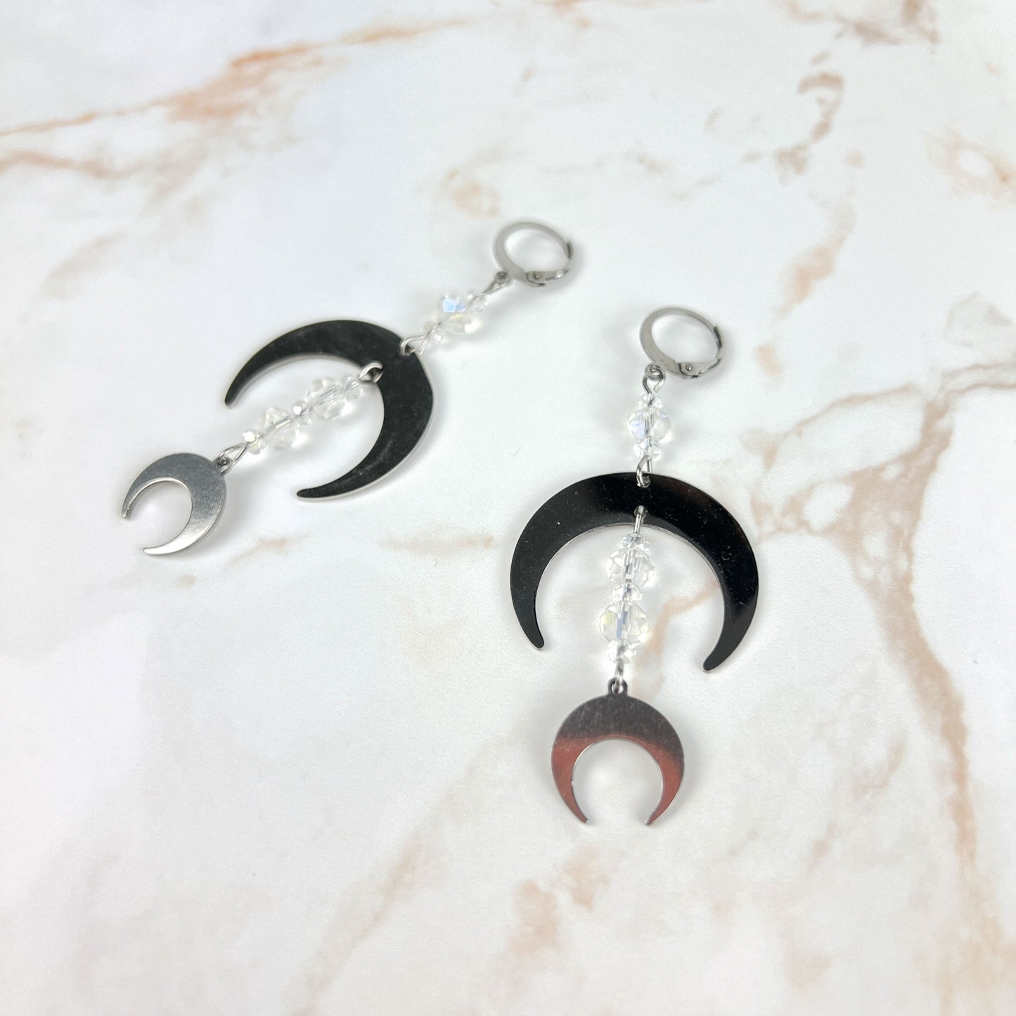 Moon crescents and crystals earrings made of stainless steel Baguette Magick