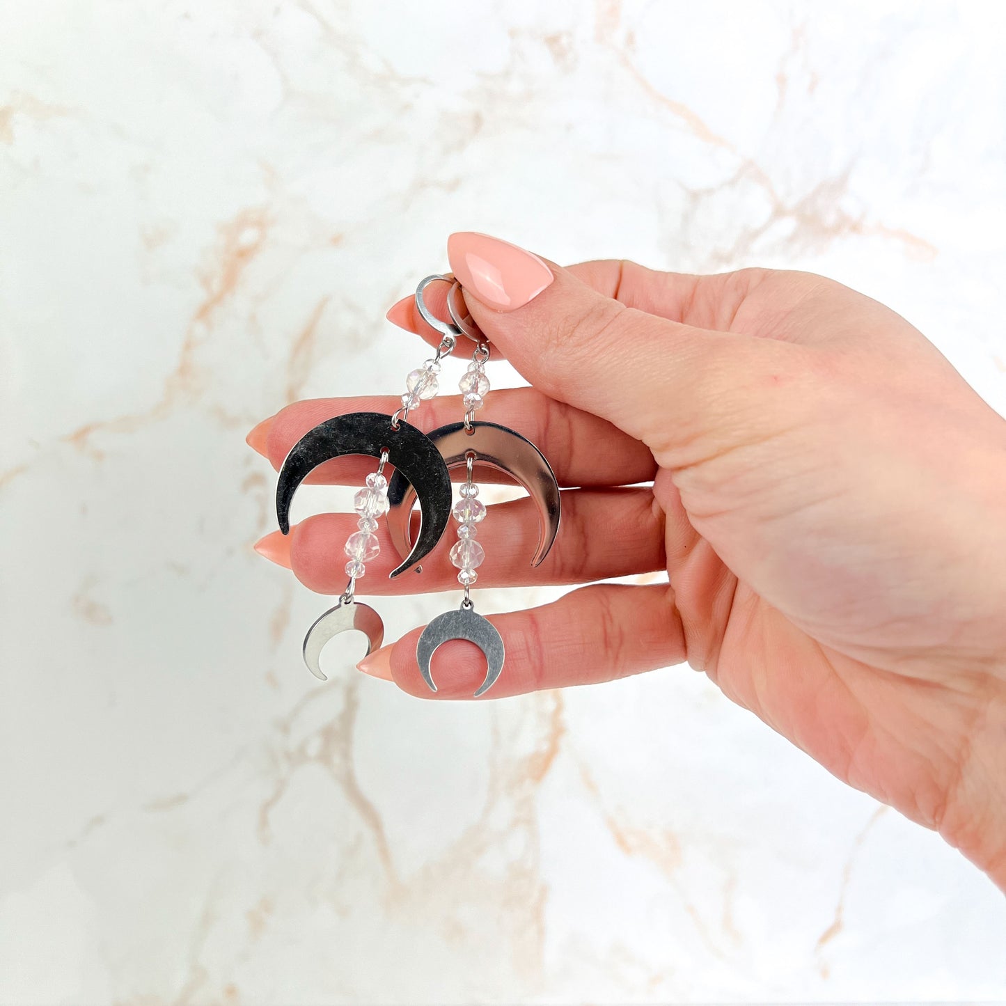 Moon crescents and crystals earrings made of stainless steel Baguette Magick