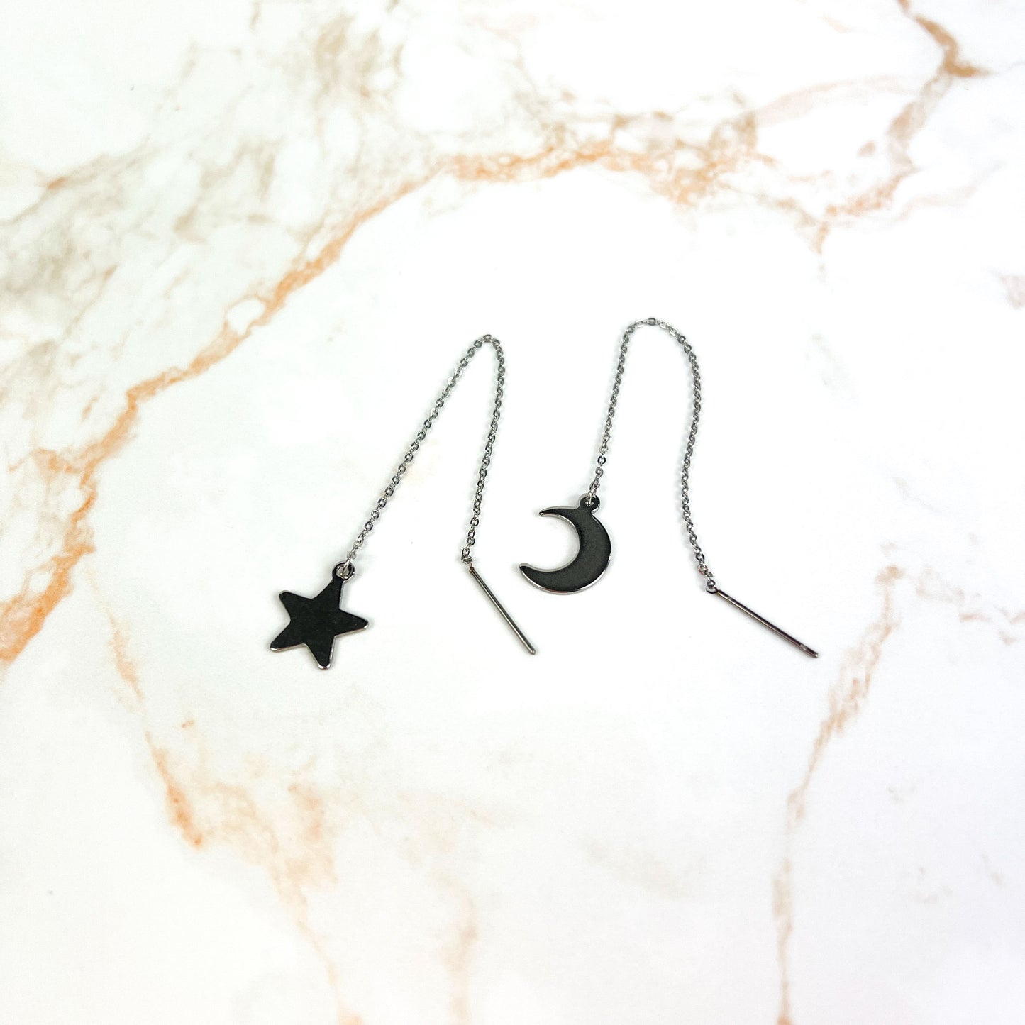 Crescent moon and star threader stainless steel earrings Baguette Magick