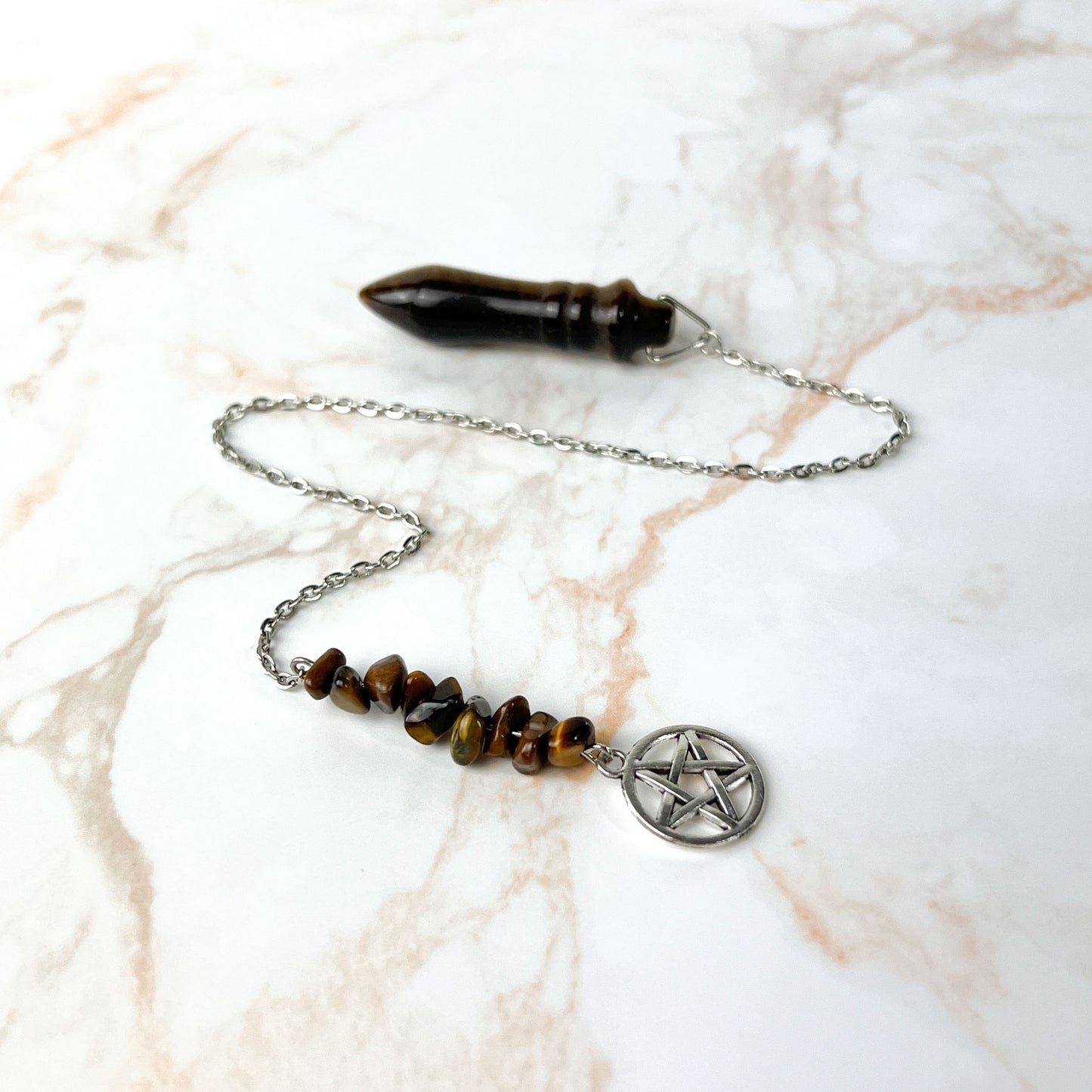 Egyptian Thot pendulum tiger eye and pentacle Baguette Magick