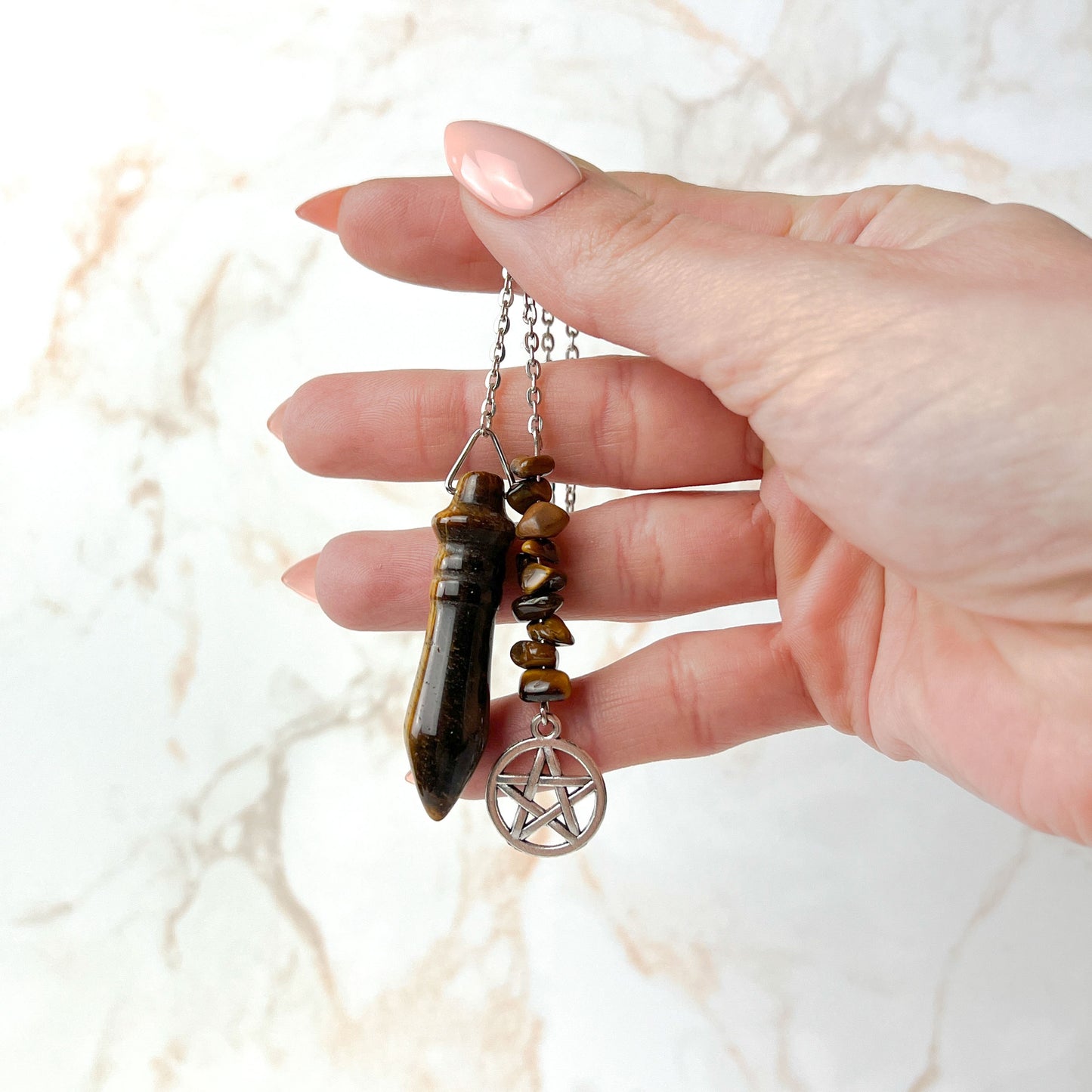 Egyptian Thot pendulum tiger eye and pentacle Baguette Magick