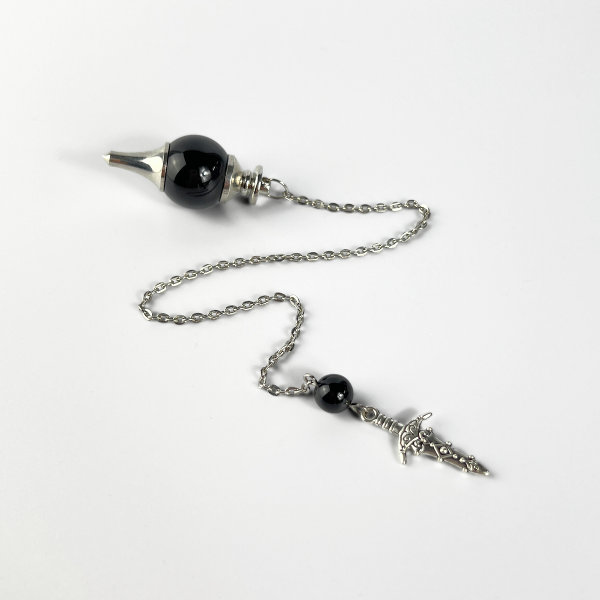 Pendule de radiesthésie Sephoroton agate noire, obsidienne et poignard