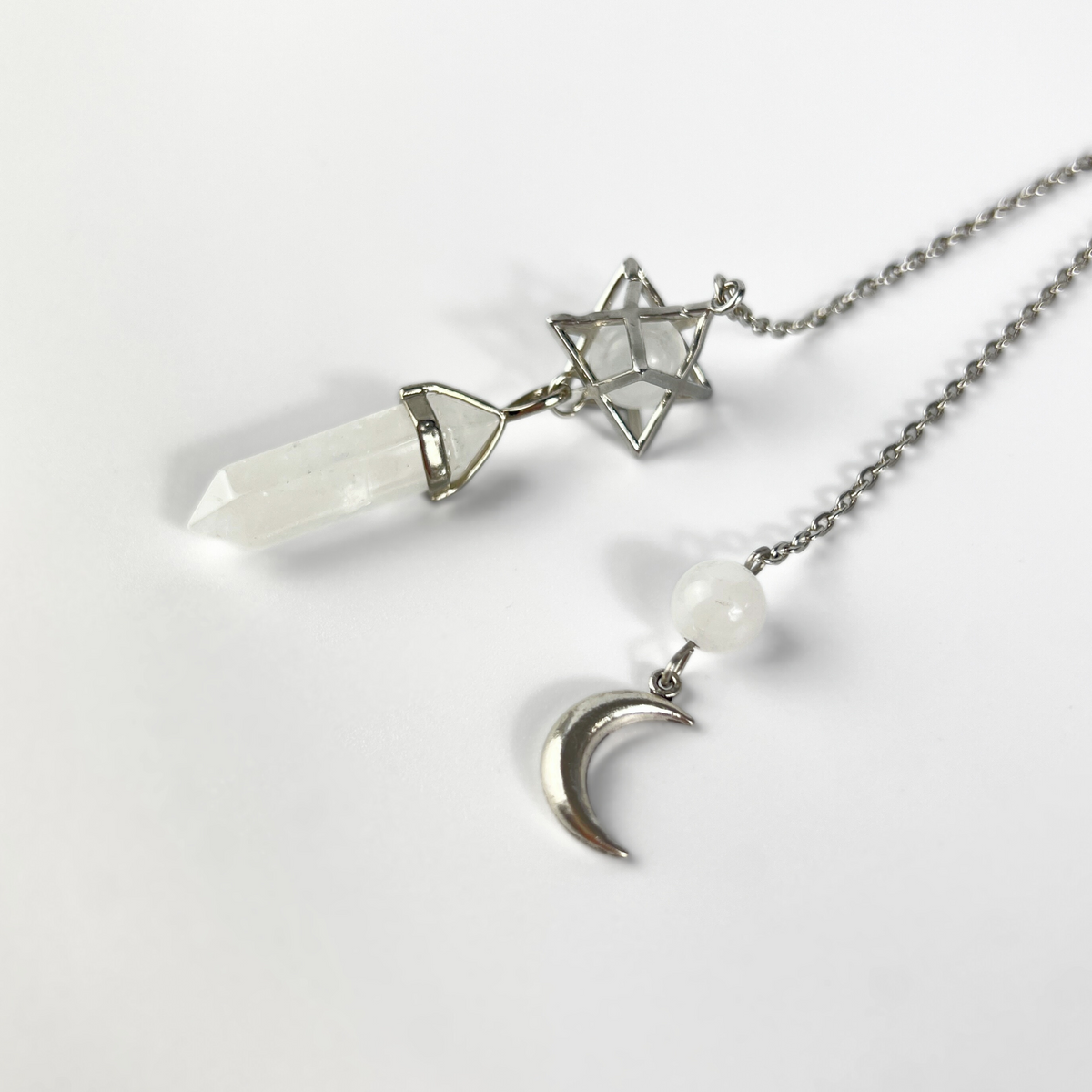 Clear quartz Merkaba and Moon crescent divination pendulum Baguette Magick